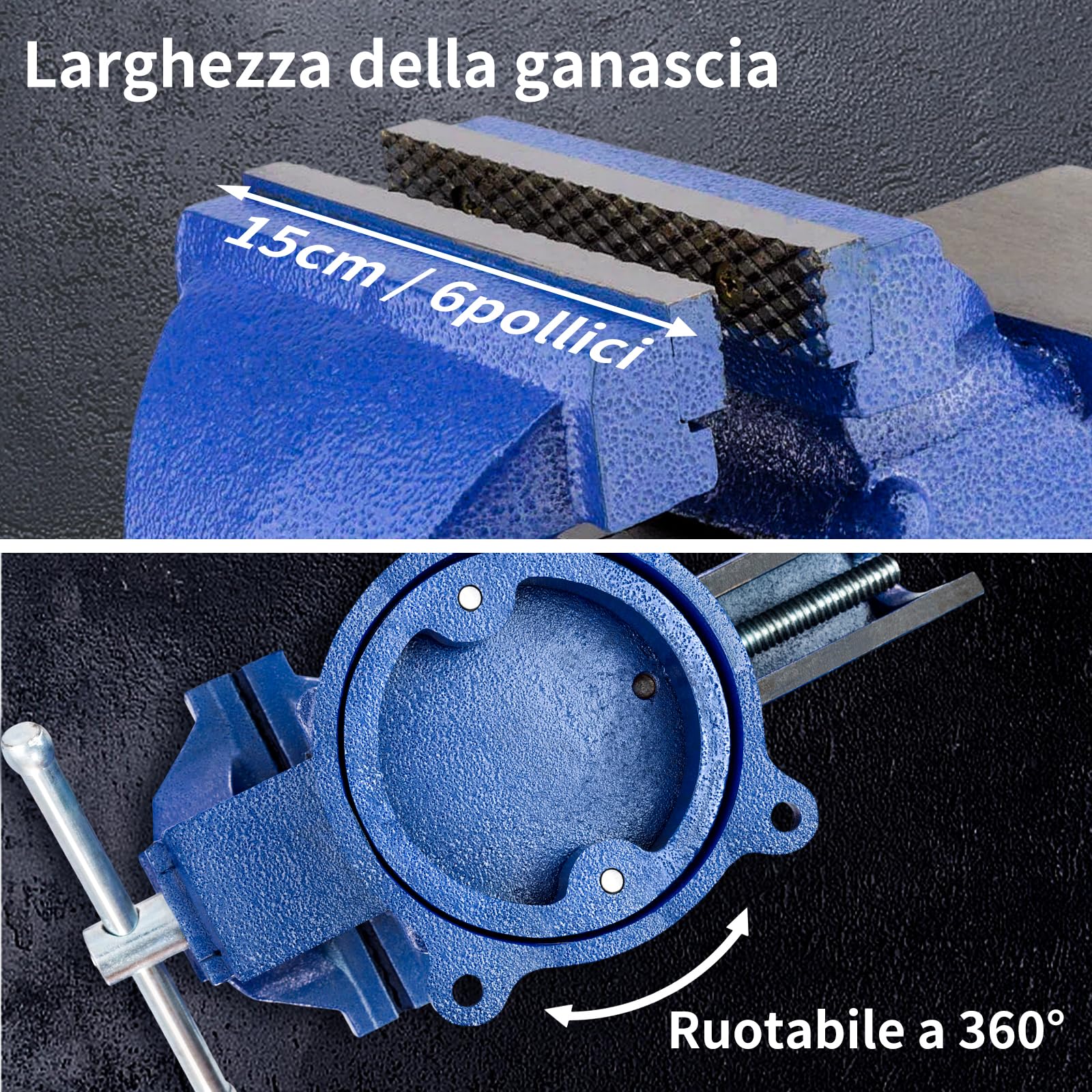 HYCHIKA Morsa da Banco 152 mm 6 Pollici 360° Girevole per Lavorazione Legno e Metallo