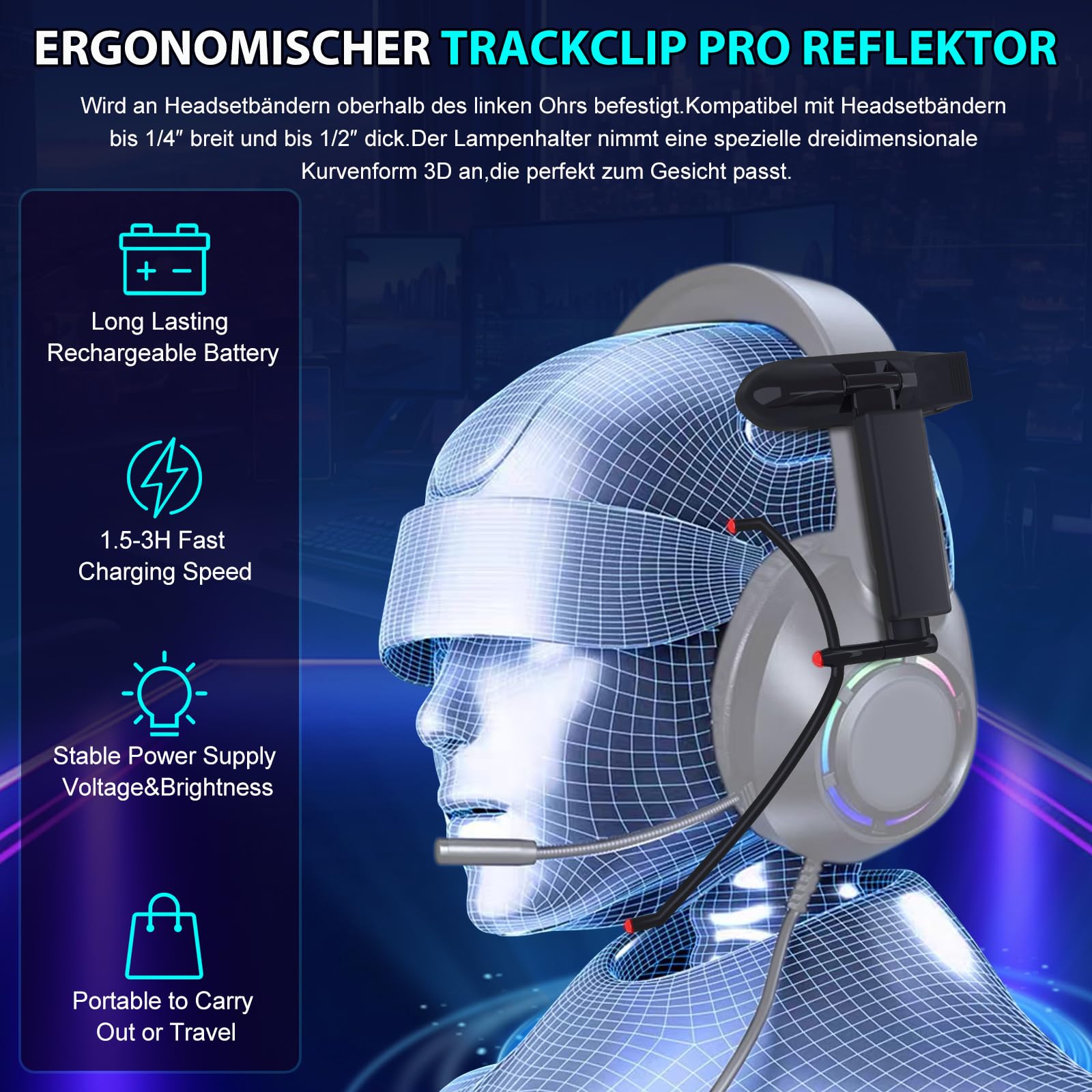 Wireless LED Clip TrackClip Pro Reflektor – Ihrer perfekte Ergänzung zum TrackNP/IR 5 6DOF Head Tracking System.