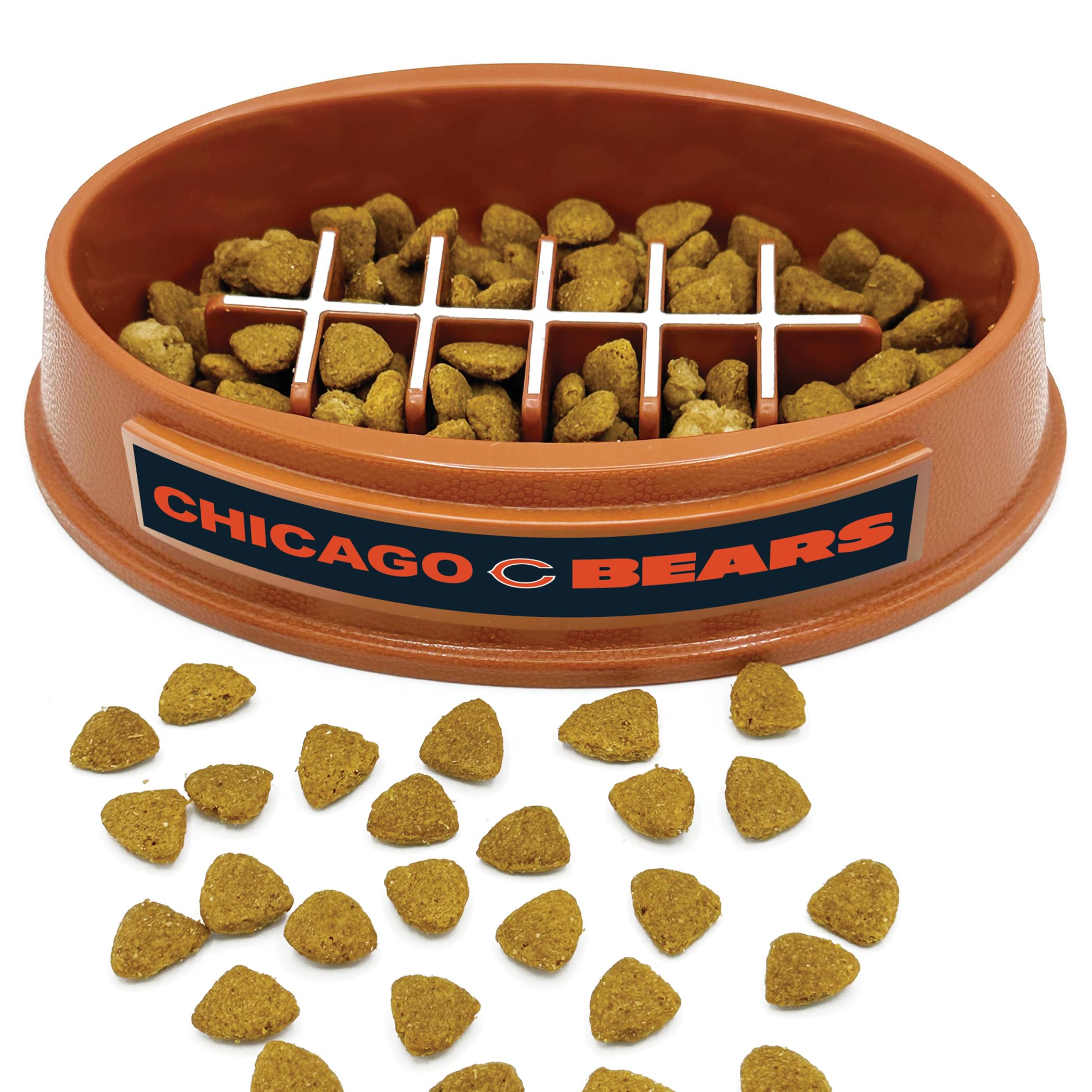 NFL Super-Bowl Chicago Bears Slow Feeder Dog &amp; Cat Bowl. Football Design for Healthy Digestion. Non-Slip for Large &amp; Small Pets