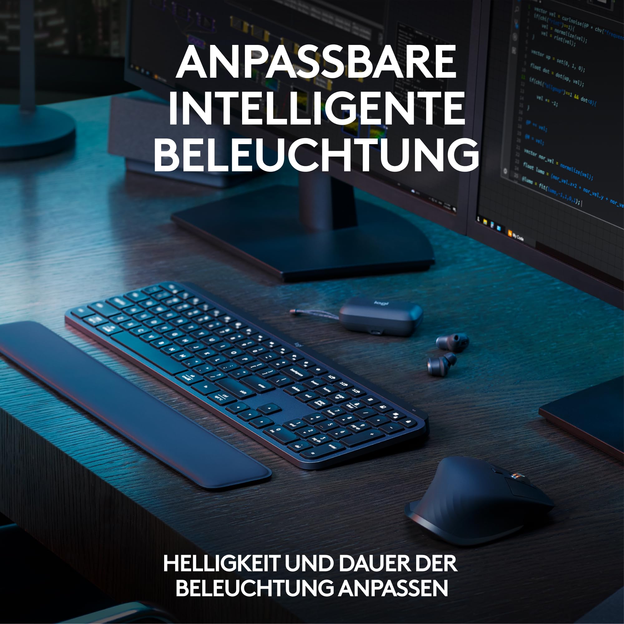 Logitech MX Keys S Combo Kabellose Tastatur und Maus mit Handablage, Beleuchtung, Bluetooth, Deutsches QWERTZ-Layout, Graphit