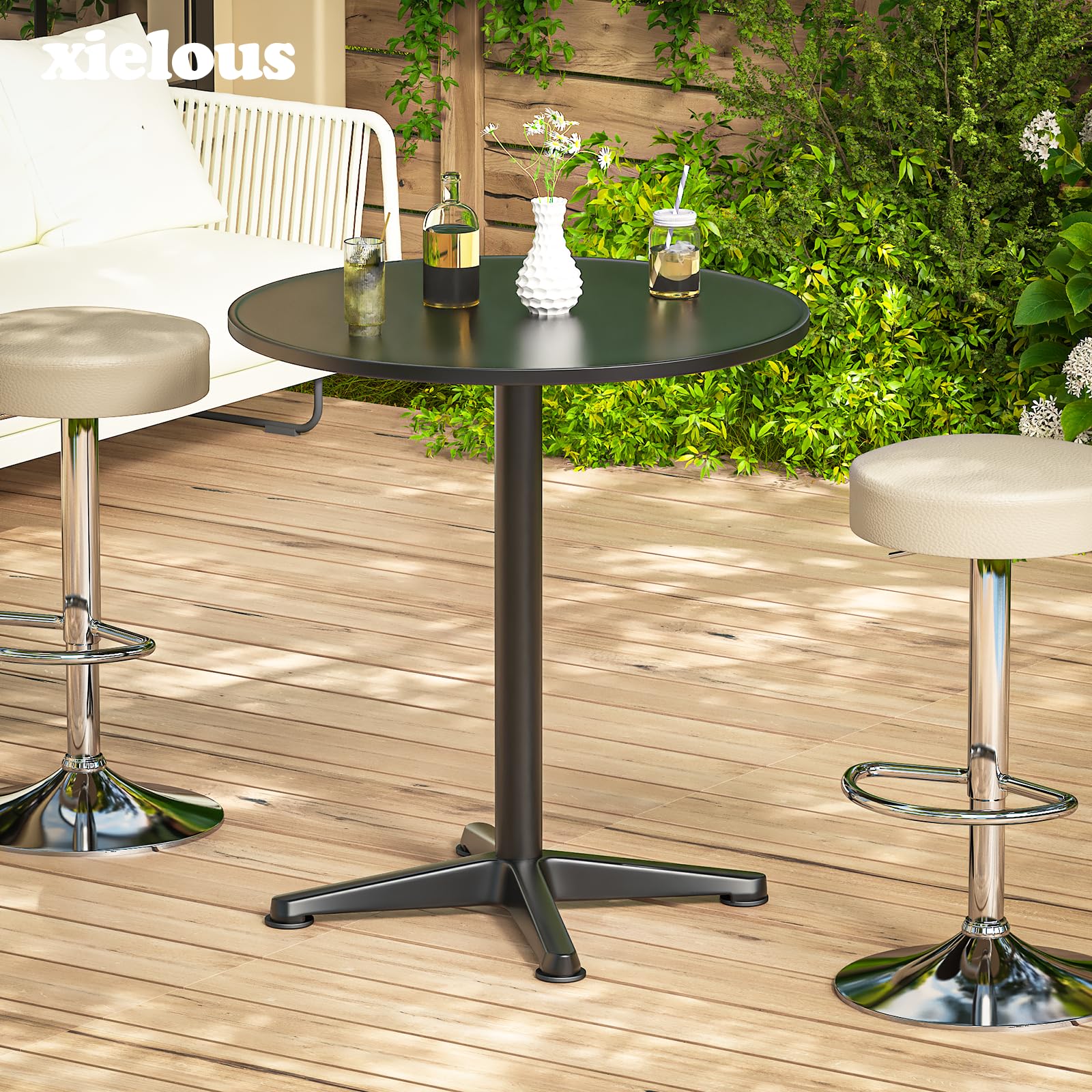 Table haute pliable 3 en 1 - Table de bar - Table de balcon - 60 cm - Table de jardin ronde en acier inoxydable - 3 hauteurs : 49,5 cm/74 cm/114 cm - Table de bistrot pour extérieur, jardin