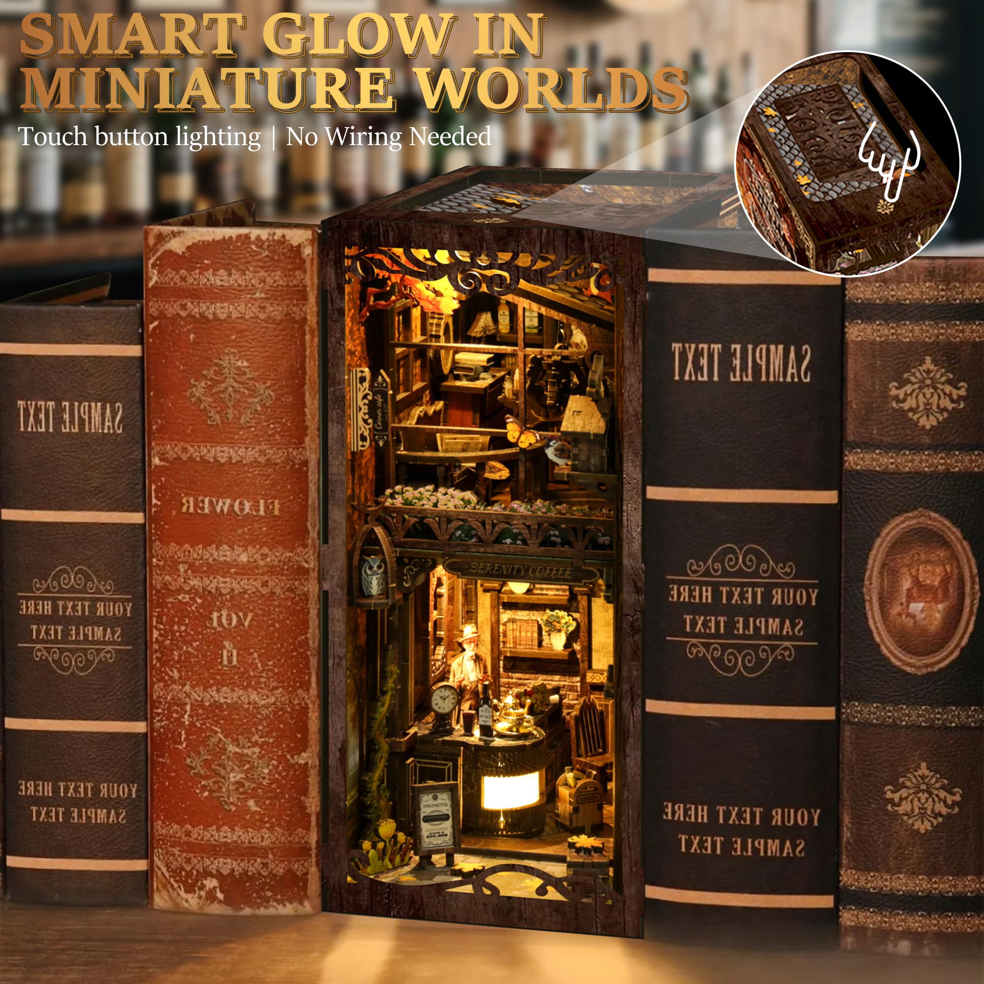 CRIOLPO Kit Book Nook DIY per Adulti - Casa in Miniatura con Luci LED da Montare, Modellismo 3D Creativo per Decorare Librerie - Regalo Originale per Appassionati di Fai da Te