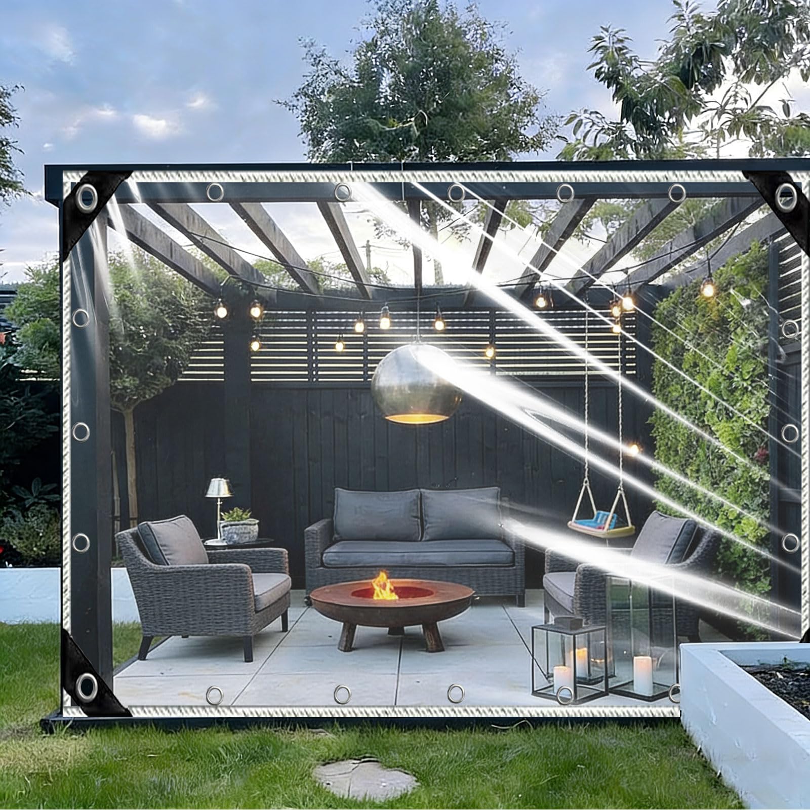 Lona transparente para camping y piscina que protege de la lluvia fuerte