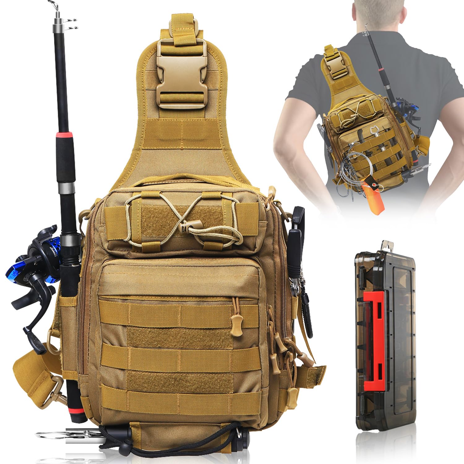 Aertiavty Fishing Backpack, Fishing Bag with Tackle Box, Compact Fishing Tackle Bag, Fishing Tackle Backpack with Rod Holder for Outdoor Sport Fishing Gifts for Men Women