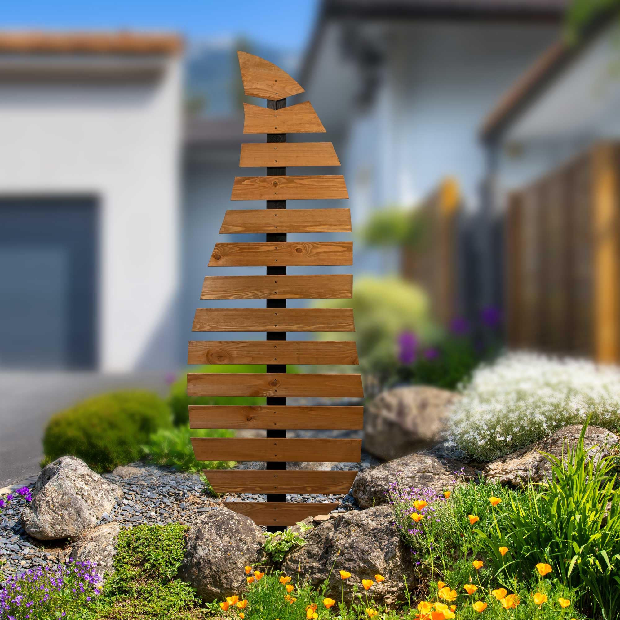 dobar® Green Label Rankhilfe Komplexus in Blattform zweifarbig aus Holz - Rankgerüst stehend mit Pfahl für Garten - Pflanzstütze für Kletterpflanzen