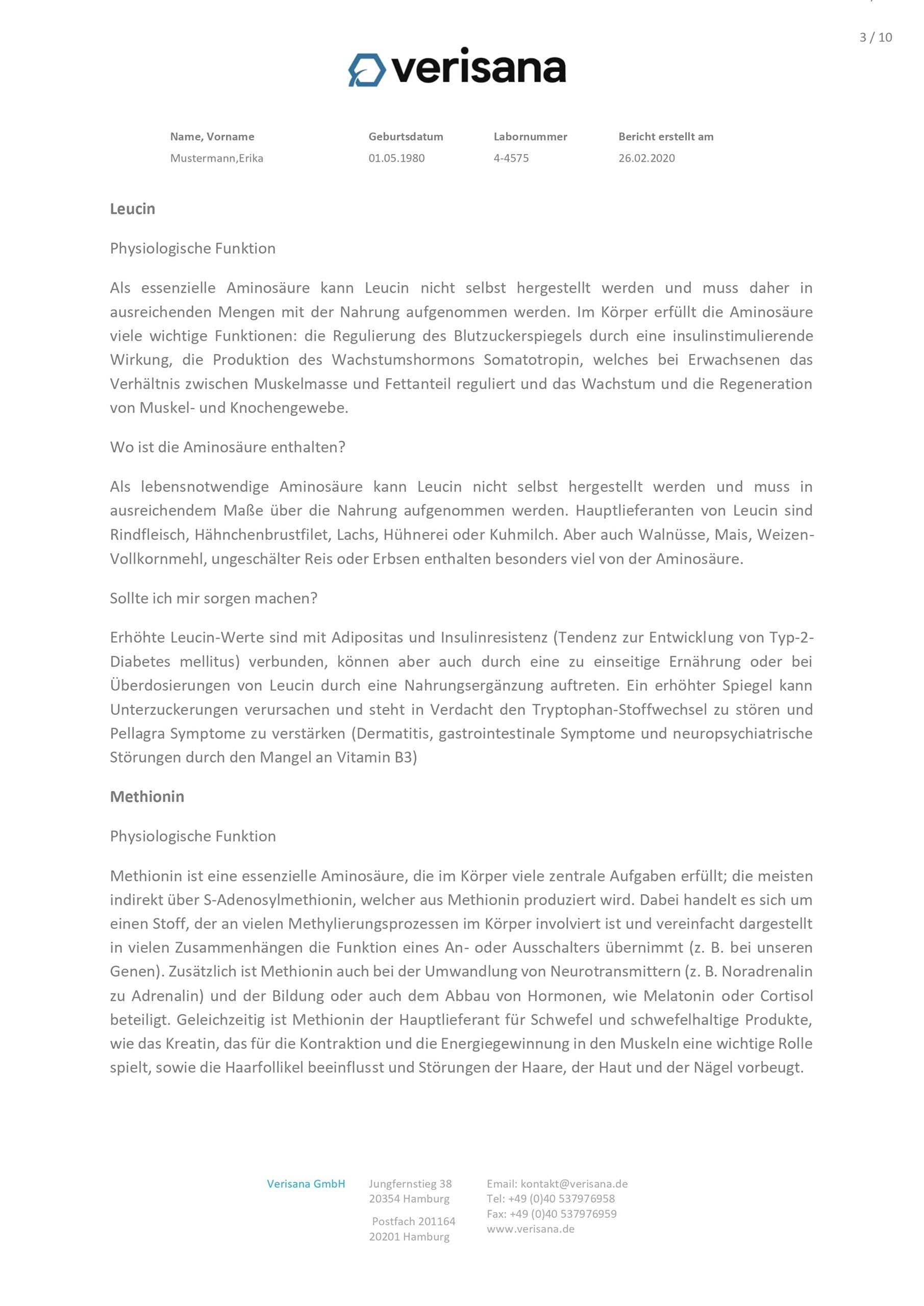 Test aminoacidi su 18 amminoacidi – amminoacidi compresi aminoacidi essenziali Leucina, metionina, fenilalanina, Threonina, Tryptophan, Valin