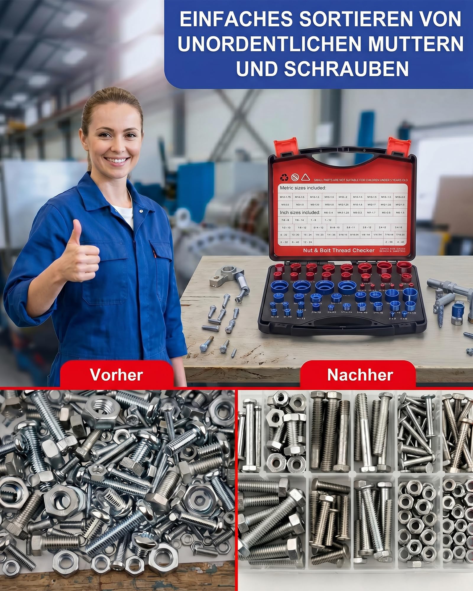 Gewindelehre 52-teiliger Thread Checker Gewindeprüfer 28 Zoll 24 Metrisch Aluminium Gewindemessgerät