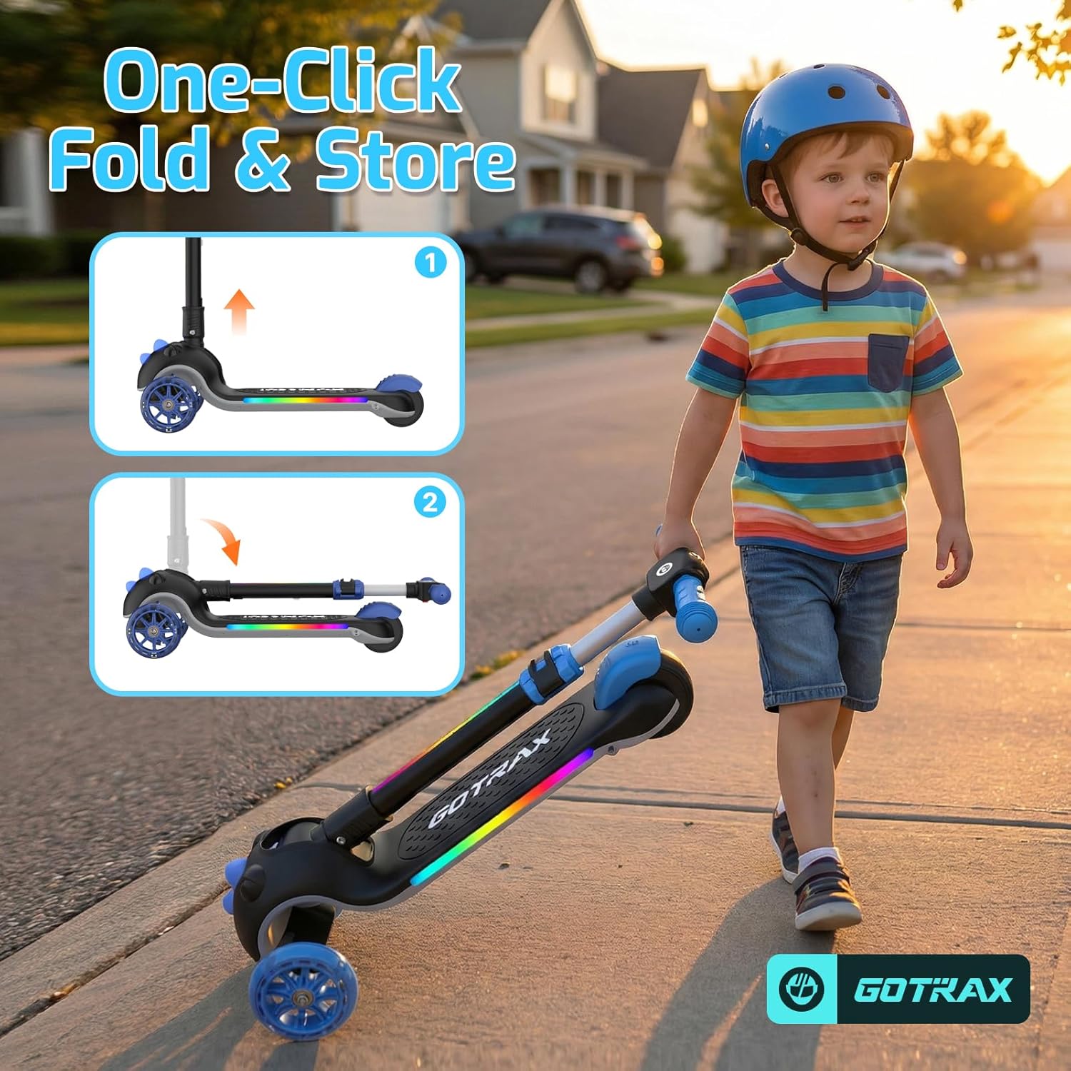 Gotrax SK1 Foldable Electric Scooter for Kids 4+, Full Body LED Light, 90min Riding & 5Mph Speed, Push-Button Throttle&Battery Indicator, 6'' Wheel&3 Adjustable Height, 3 Wheel Escooter, Gift, Black