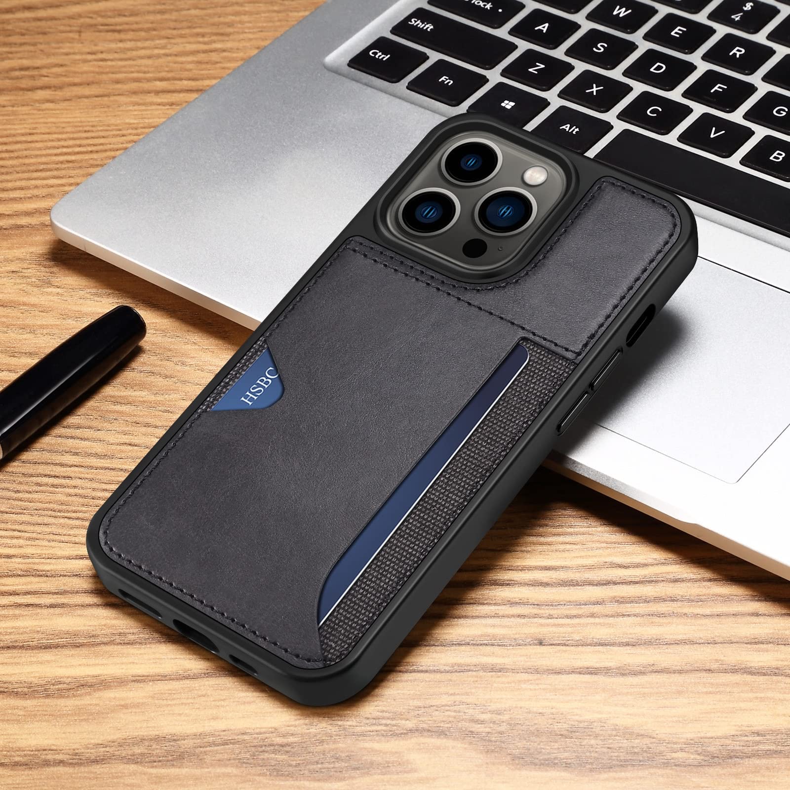 Coque iPhone 14 Pro Max étui portefeuille cuir antichoc housse mince noir