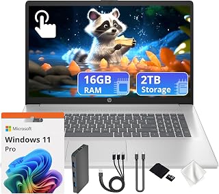 HP 17.3" HD+ Touchscreen Laptop: Ryzen 5 7430U, 16GB RAM, 2TB Storage + Docking Station, Wi-Fi 6, Win 11 Pro, Silver