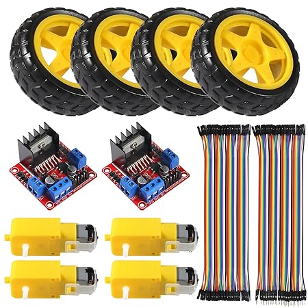 Diitao 2PSC L298N Motor Drive Controller Board + 4PCS Stepper Motor TT Motor Control Module Dual H-Bridge with DC Motor and 4PCS Smart Car Wheel for Arduino