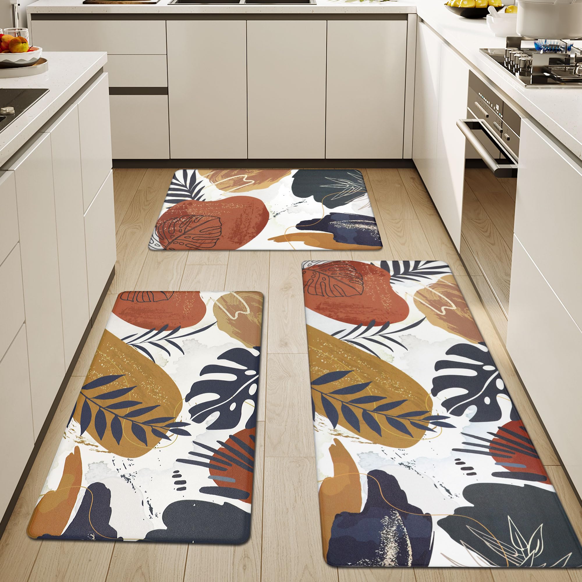 Homcomoda Anti Fatigue Kitchen Mats for Floor Set of 3 Cushioned Kitchen Rug Sets 3 Piece Non Slip Waterproof Comfort Standing Mat for Home Office