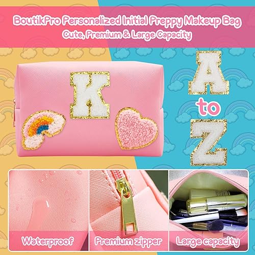 Miniatura 3 de boutikpro Bolsa de maquillaje de alta calidad, de piel sintética, impermeable, bolsa de cosméticos con corazón sonriente, arcoíris, bonita bolsa de