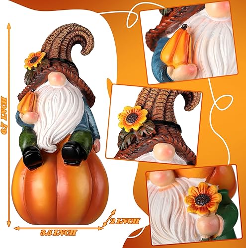 Miniatura 3 de Jetec 2 piezas de estatua de gnomo de otoño, figuras de gnomo de calabaza de Acción de Gracias, decoración de mesa de resina para cosecha de otoño,