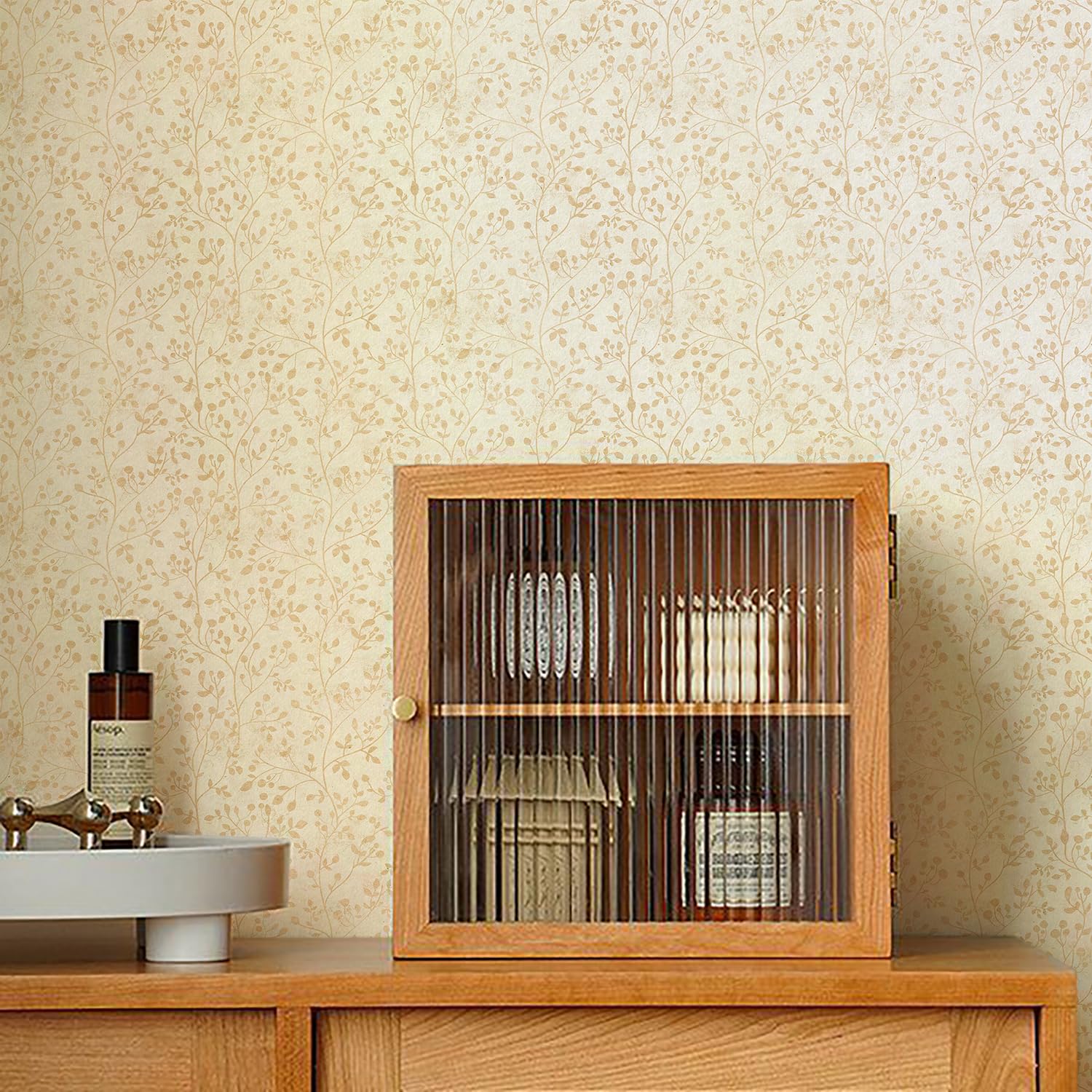 Film de papier peint autocollant beige lavable et repositionnable