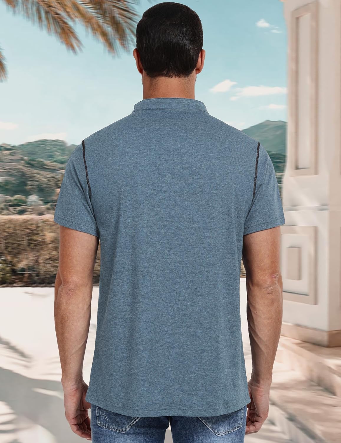 PEGENO Henley Shirts for Men Casual Cotton Shirt Banded Collar Designed Placket Mens Summer Shirts - Image 3