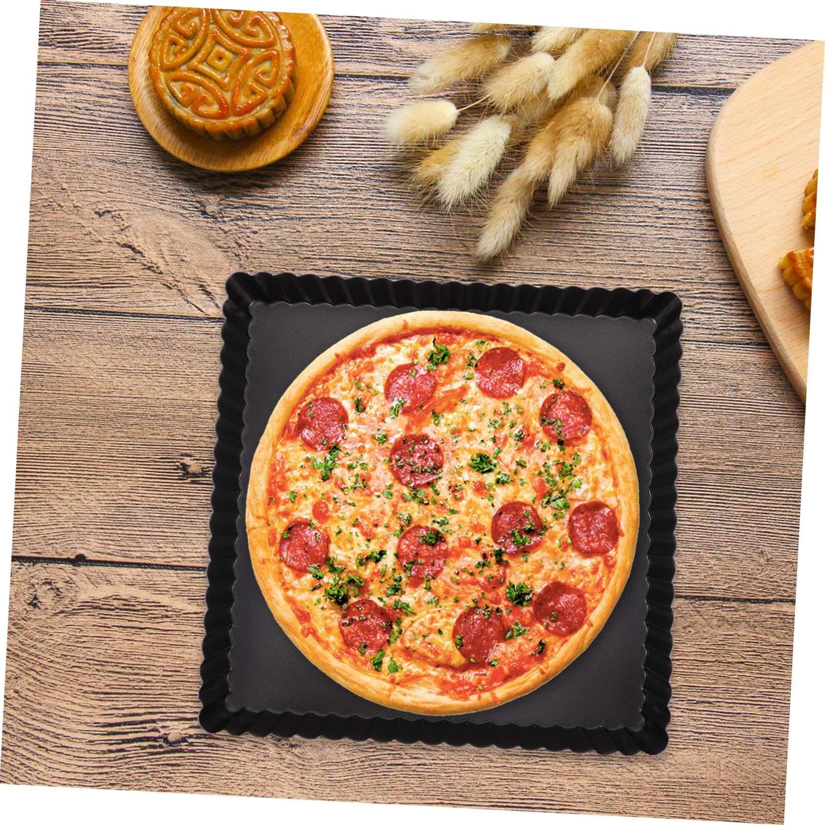 Alipis Moule à Pizza Carré 21x21x2,5 Cm Moule Profond En Acier Carbone Antiadhésif Fond Amovible Cuisson Homogène Pour Four Usage Domestique Et Fête