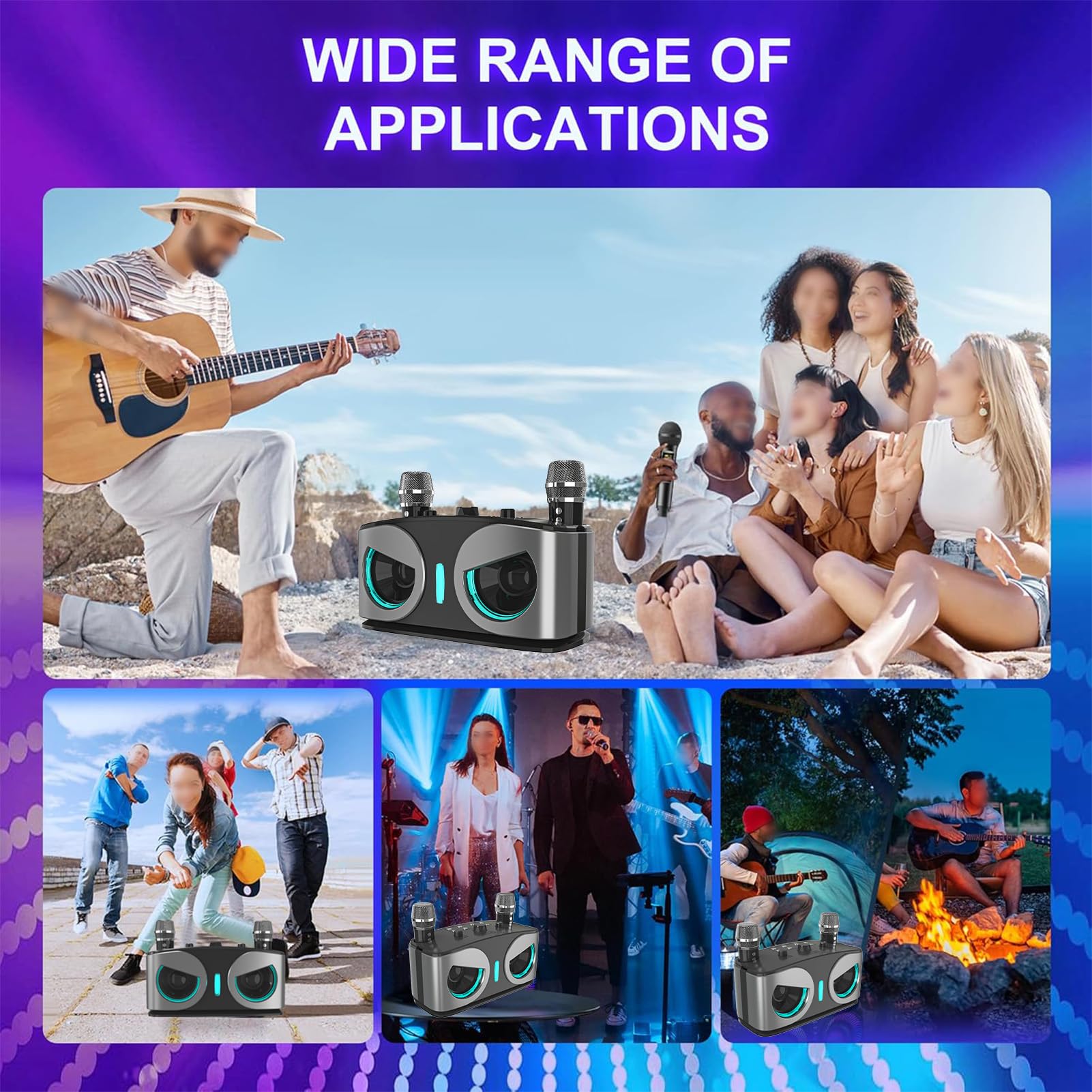 Dilwe Karaoke, altoparlante Bluetooth portatile con 2 microfoni wireless RGB effetti di luce per feste a casa all'aperto (grigio)
