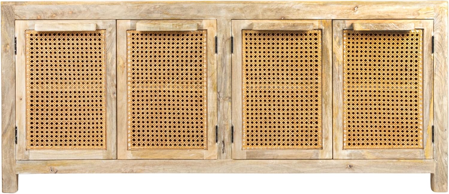 Creative Co-Op Mango Wood 4 Cane Doors Cabinet, Brown