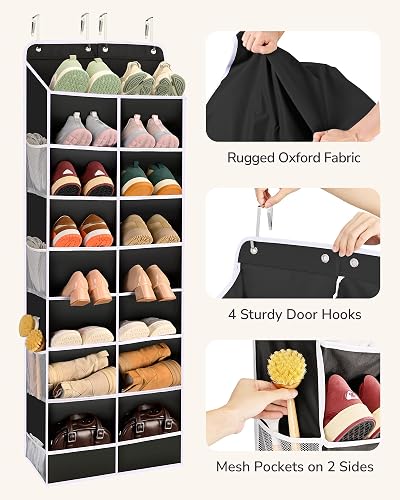 ULG Over The Door Shoe Organizer for Closet Fit 16-24 Pairs with Large Deep Pockets, Narrow Shoe Rack for Door Hanging Boots Storage, Black - 4