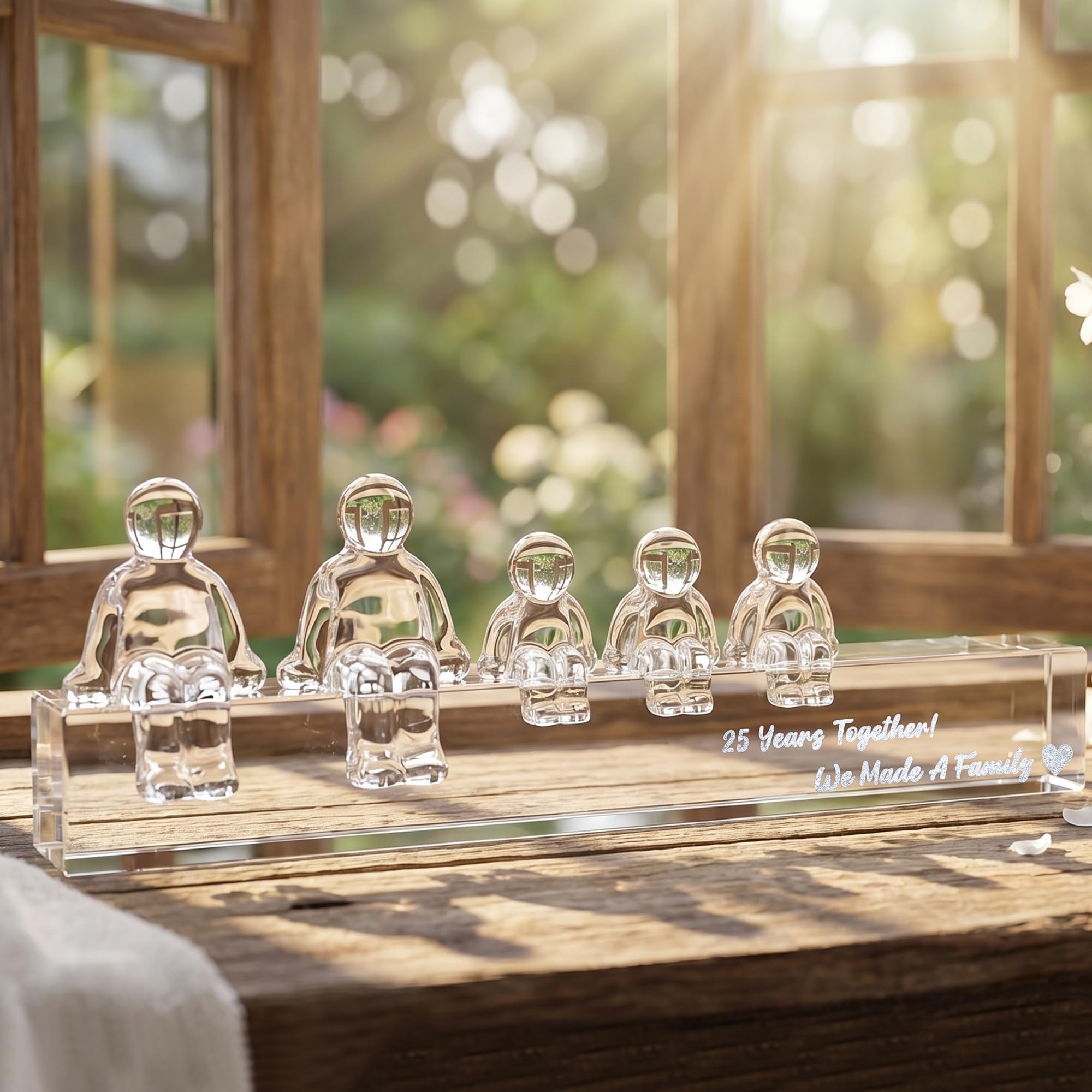 Ornalrist 25th Wedding Gifts on Anniversary for Wife, 25 Years Together We Made A Family Crystal Figurines, 25th Silver Anniversary for Couples (3 Children)