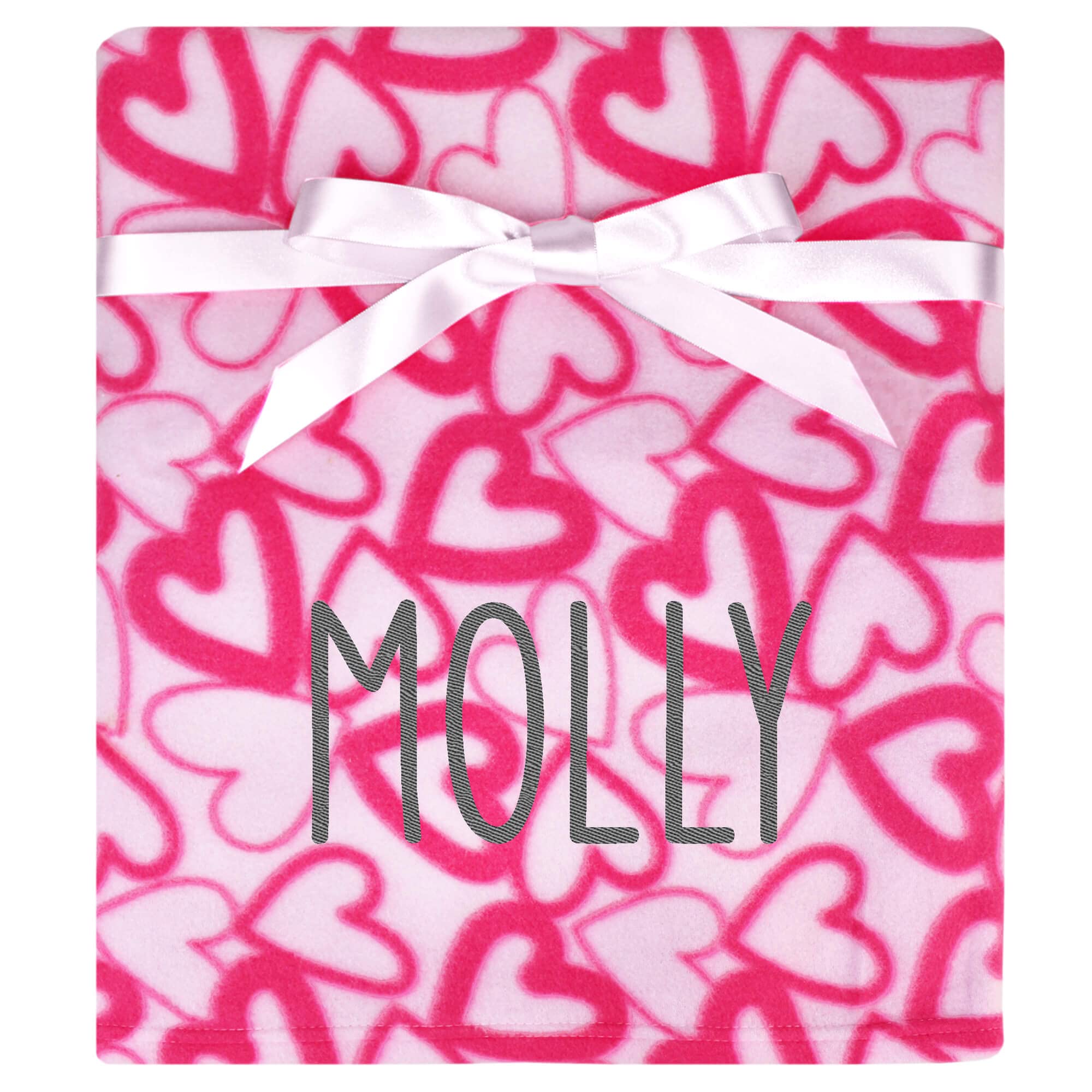 TeddyTs Personalised Embroidered Pink Hearts Baby Fleece Blanket
