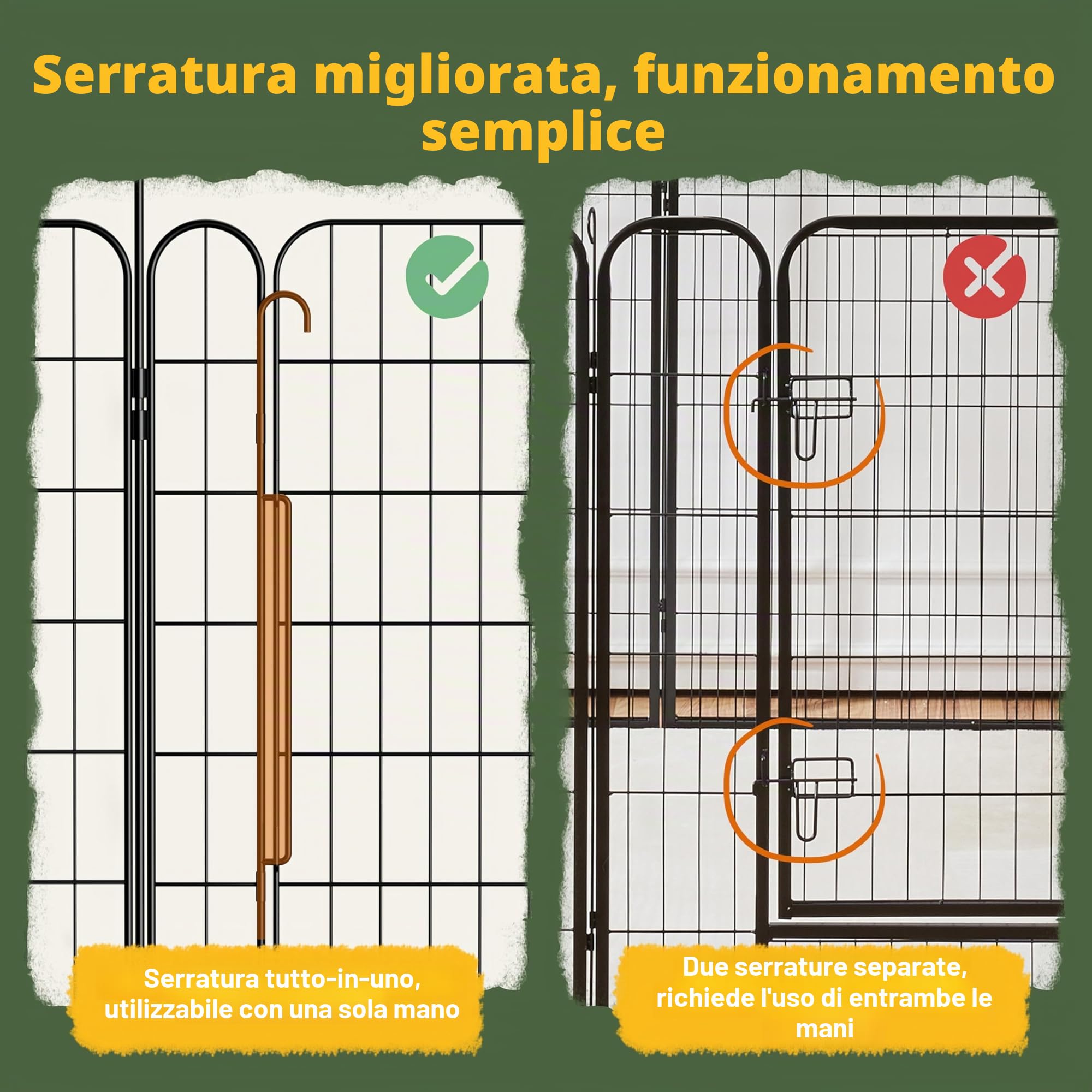 Yaheetech Recinto per Animali Domestici, 8 Pannelli Altezza 60 cm, Pieghevole con Porta per Interno ed Esterno, in Acciaio, per Cani, Cuccioli, Gatti e Conigli