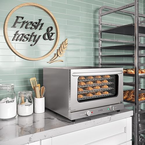 Miniatura 6 de KoolMore Horno de convección comercial de 23 pulgadas para sartenes de tamaño medio con 4 estantes de 1600 W de potencia en acero inoxidable,