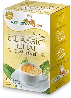 Nature's Guru Instant Classic Chai Tea Drink Mix Sweetened 10 Count Single Serve On-the-Go Drink Packets