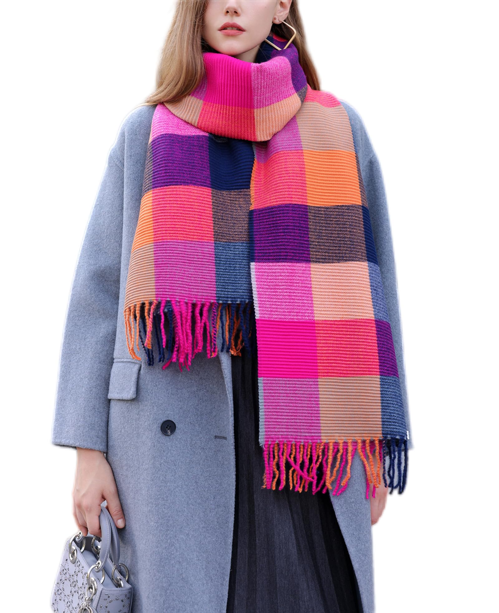 2025 Women’s Faux Cashmere Plaid Scarf - Korean Style Pleated Long Scarf Wrap, Versatile Warm Winter Shawl