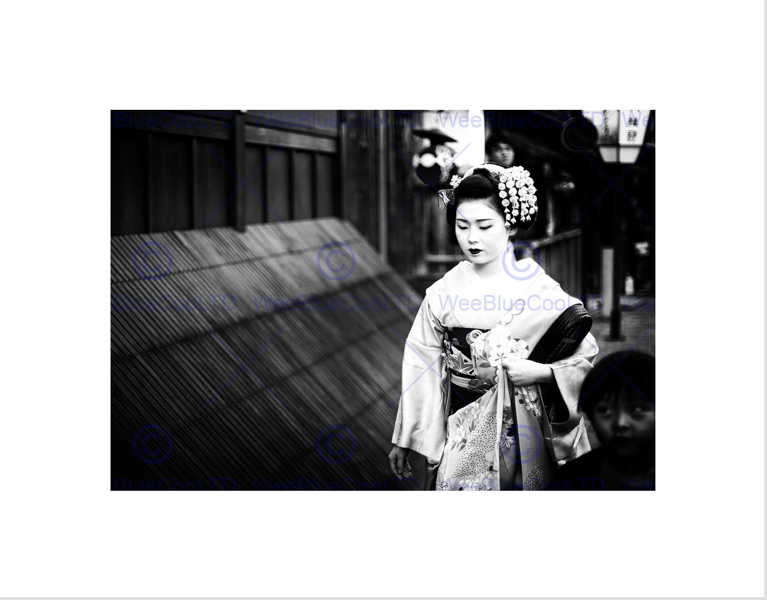 Wee Blue Coo Geisha Japan Asian Traditional Black White Wall Art Print