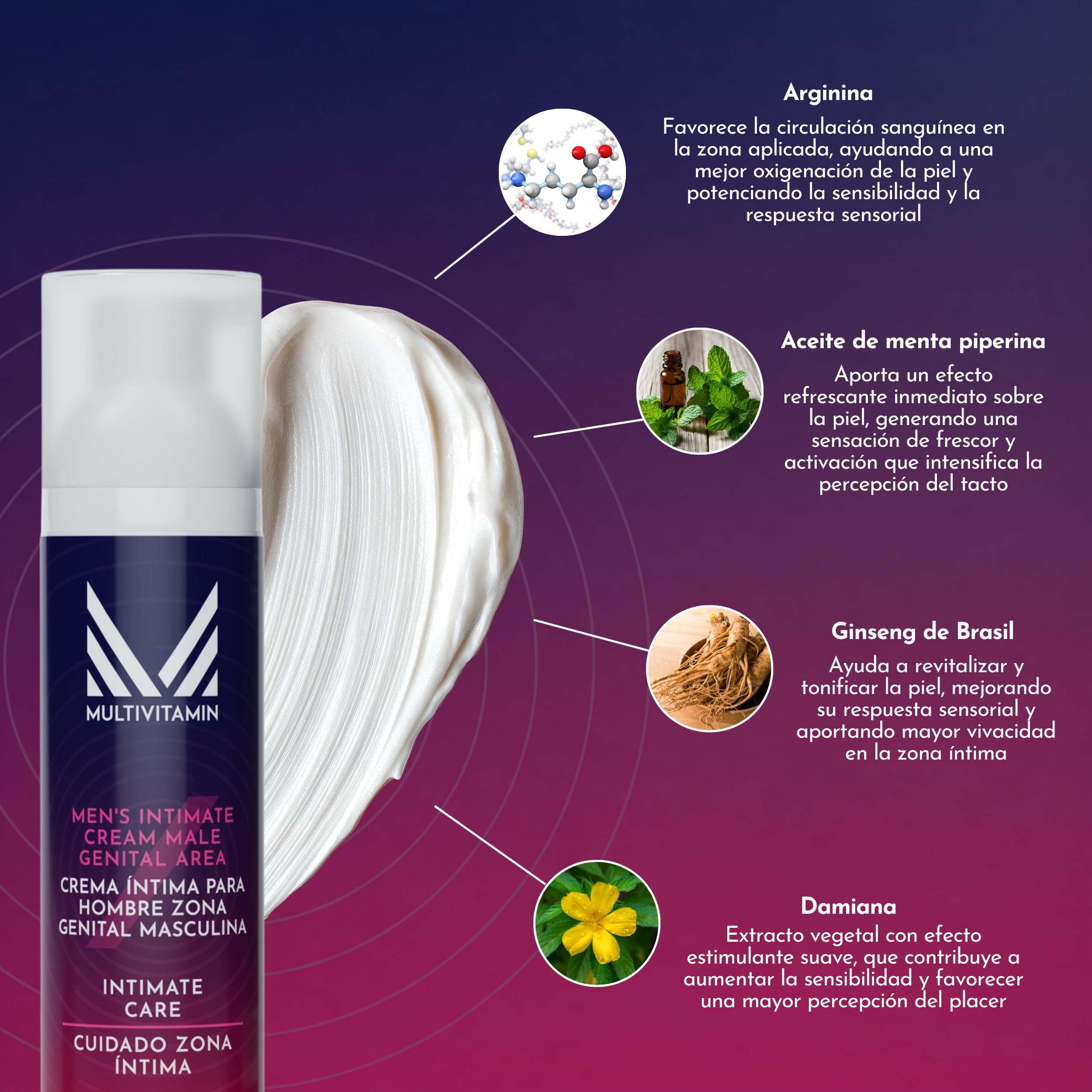 Crema Sensibilizadora Para Pene y Testículos, 100 ml | Con Extractos Vegetales | Hidrata, Estimula y Realza la Sensibilidad | Crema Íntima Hombre De Uso Diario | Fabricada en España - Multivitamin
