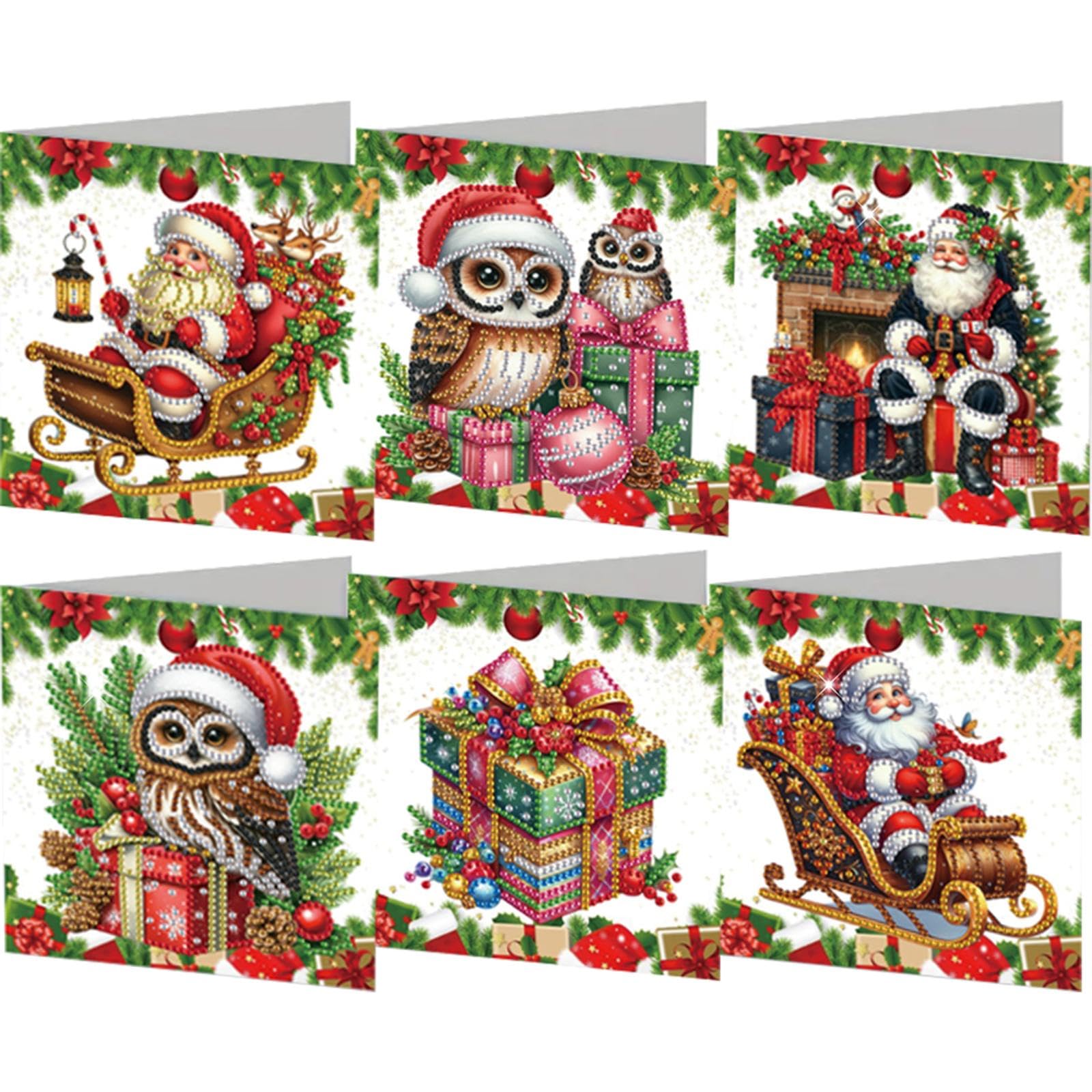6Pcs Christmas Snowman & Santa Claus DIY Diamond Painting Card Merry Christmas Rhinestone Painting Card Kit Diamond Daily Wish Card for Adults Holiday Friends Family