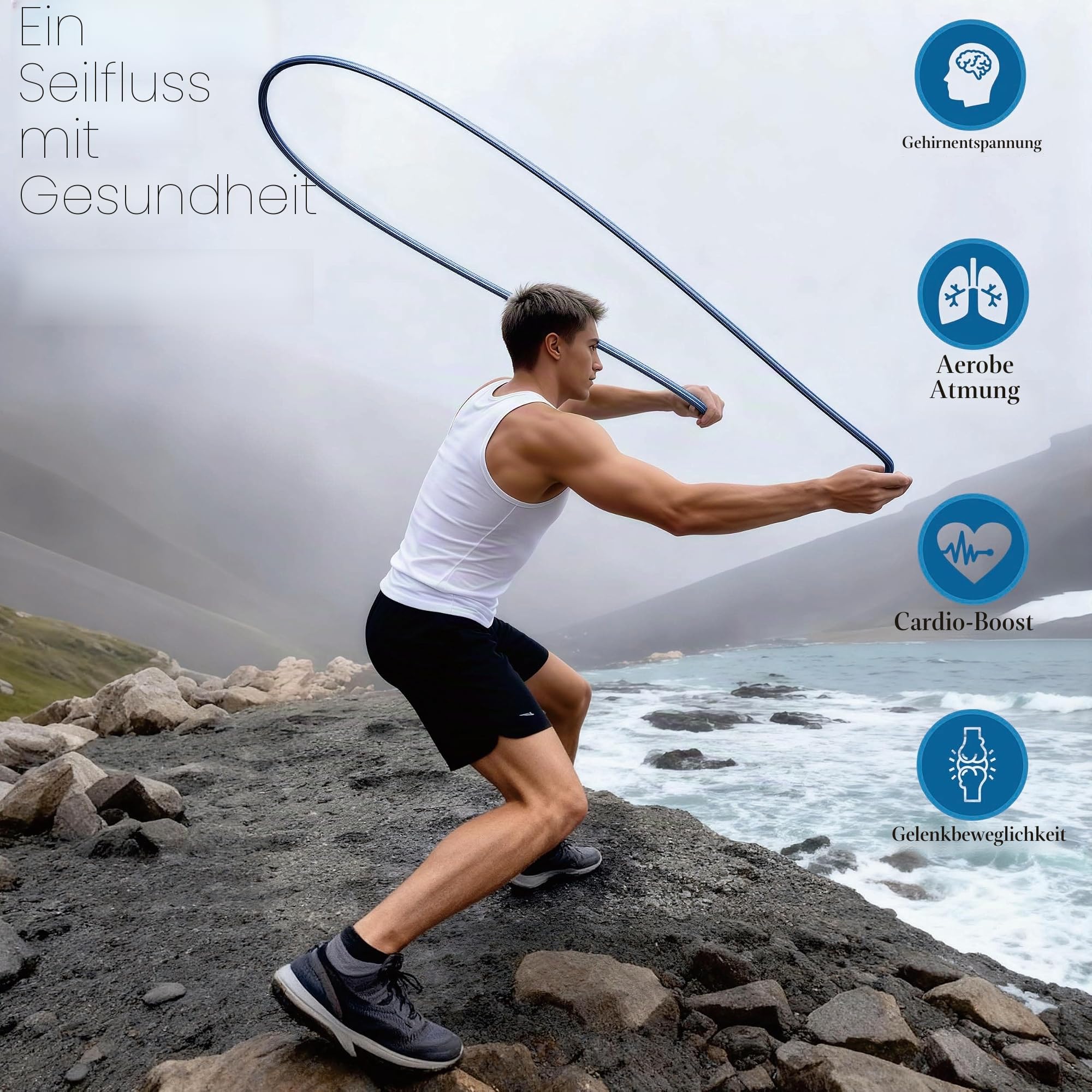 Flow-Seil, gewichtetes Fitness-Springseil für Damen und Herren, verstellbar, 0,7 kg, schweres Seil für Erwachsene, Mobilität und Koordinationstraining, Heim-Fitnessstudio und Outdoor