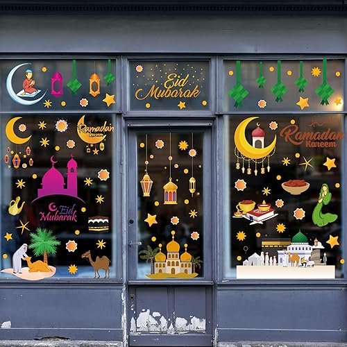 Miniatura 6 de Decoraciones de Ramadán para ventana, calcomanías de Eid Mubarak para ventana, suministros de fiesta, decoración de felicidad musulmana, Ramadán,