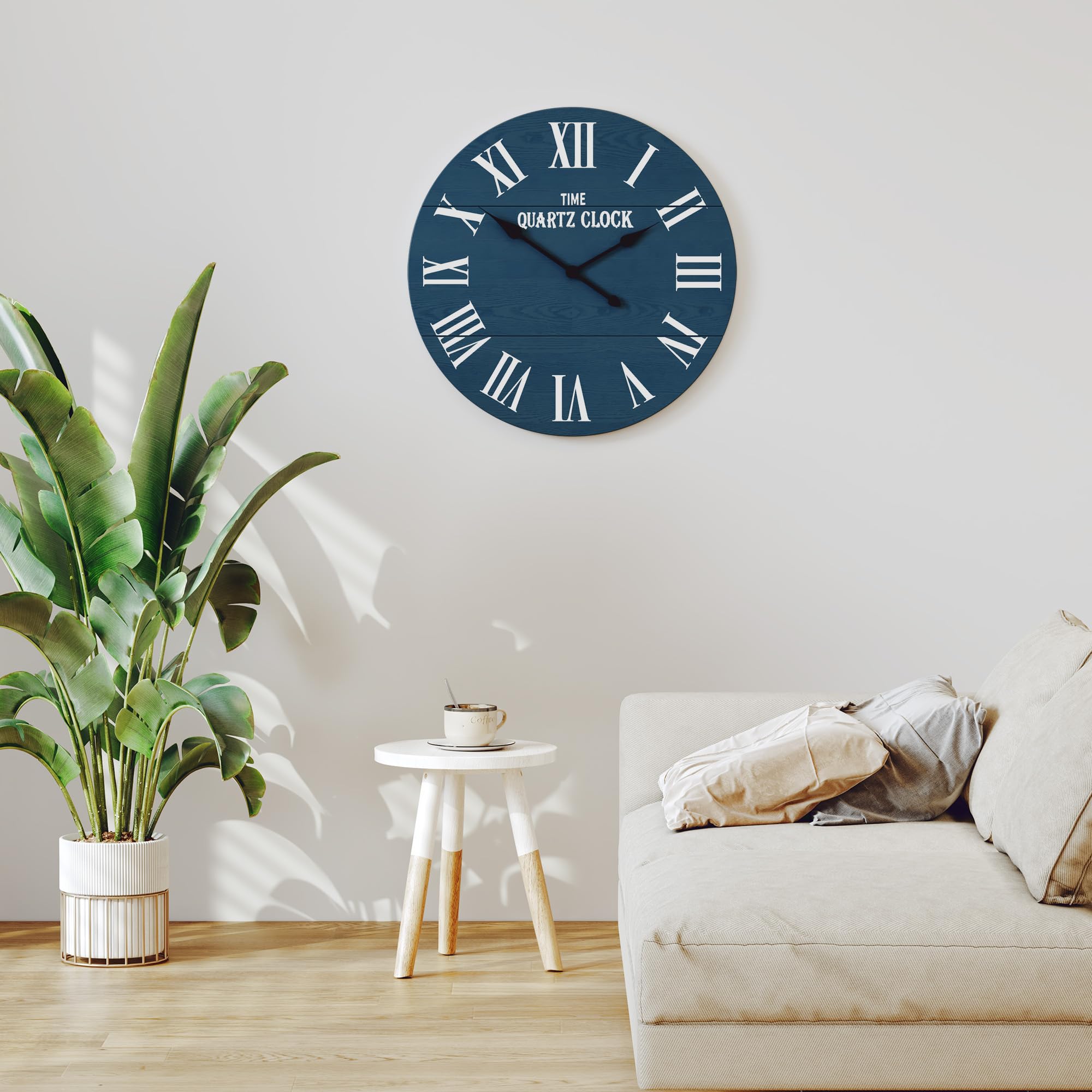 Orologio da parete in legno, 60 cm, facile da leggere, silenzioso, grande, rotondo, per casa, cucina, soggiorno, ufficio, decorazione da parete, blu