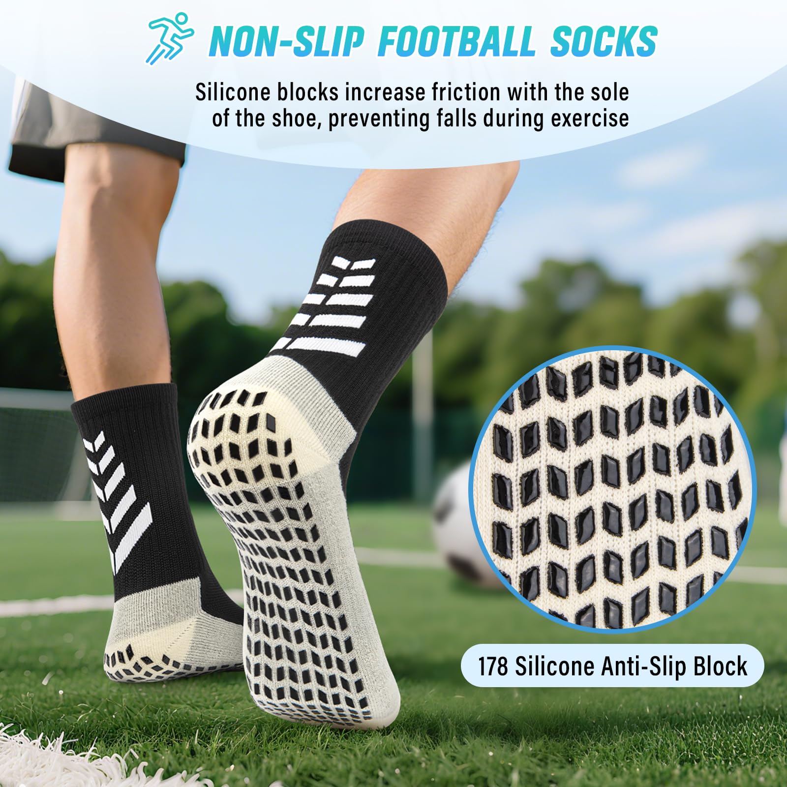 LUROON Calze Antiscivolo Calcio Uomo 37-46, 3/4 Paia Calzini Grip Calcio in Silicone Grip Anti Vesciche Calzini Sportivi Donna Traspirante Calze Antiscivolo Calcio per Ciclismo Trekking