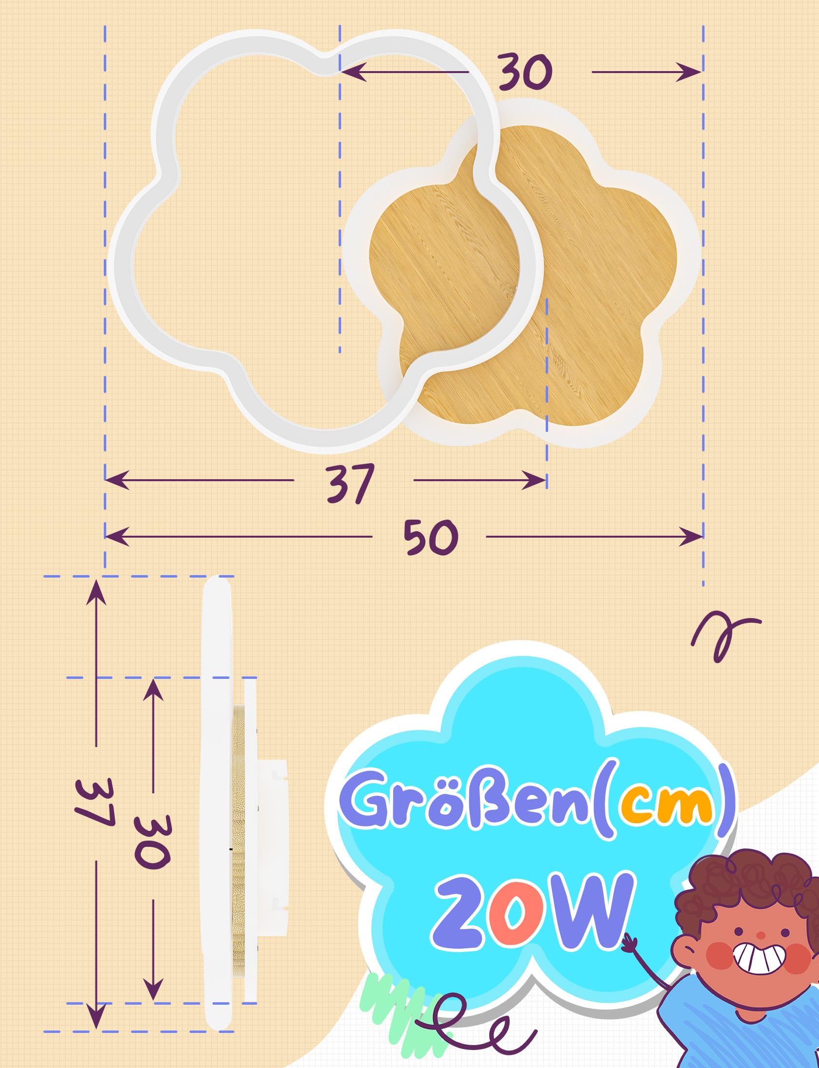 LED Deckenleuchte Kinderzimmer Deckenlampe Blumenform Bambus Deckenbeleuchtung 36W Dimmbar mit Fernbedienung Deckenleuchten für Kinder Schlafzimmerlampe Babyzimmer Mit Nachtlichtfunktion 50cm