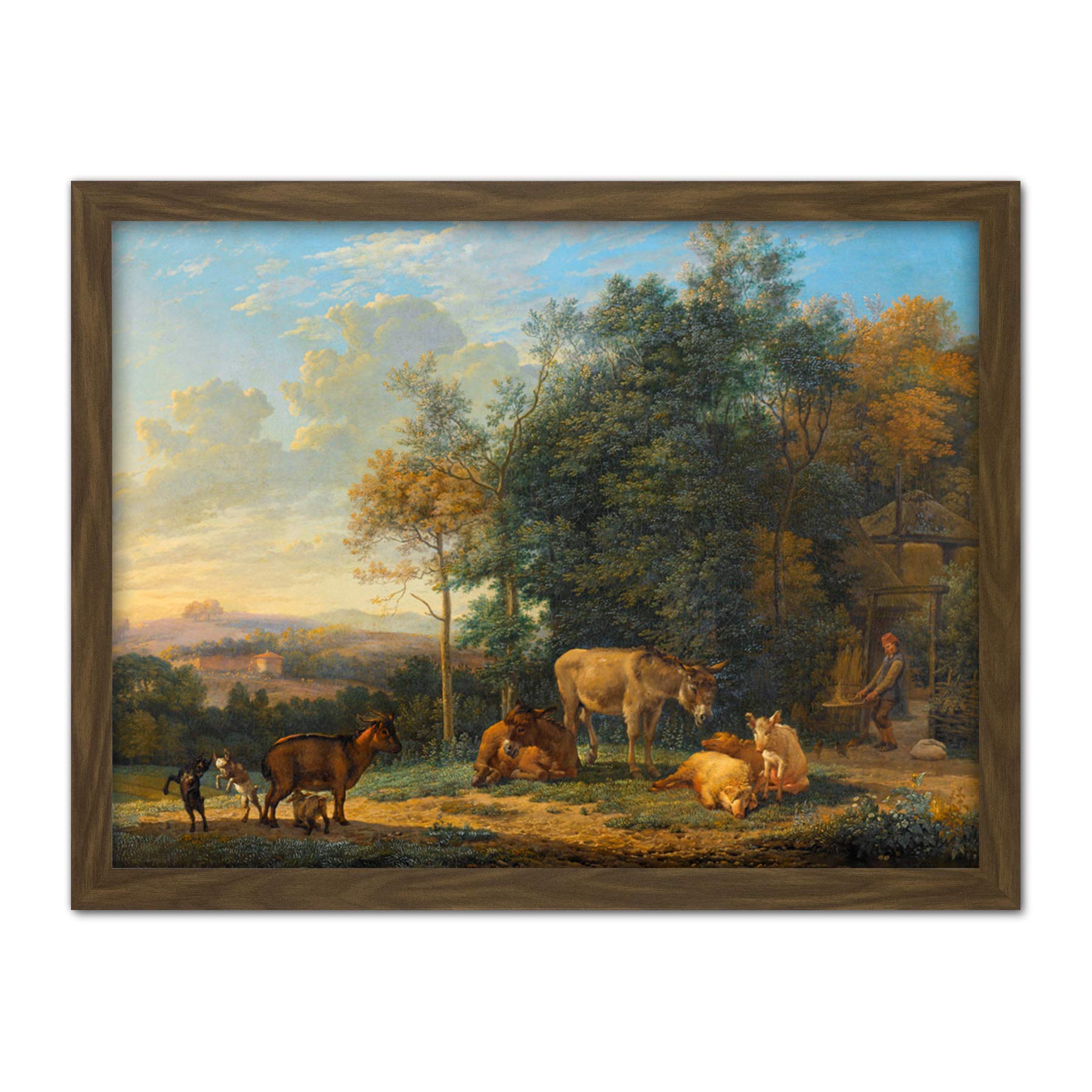 Artery8 Du Jardin Landscape Two Donkeys Goats Pigs Painting Artwork Framed Wall Art Print 18X24 Inch