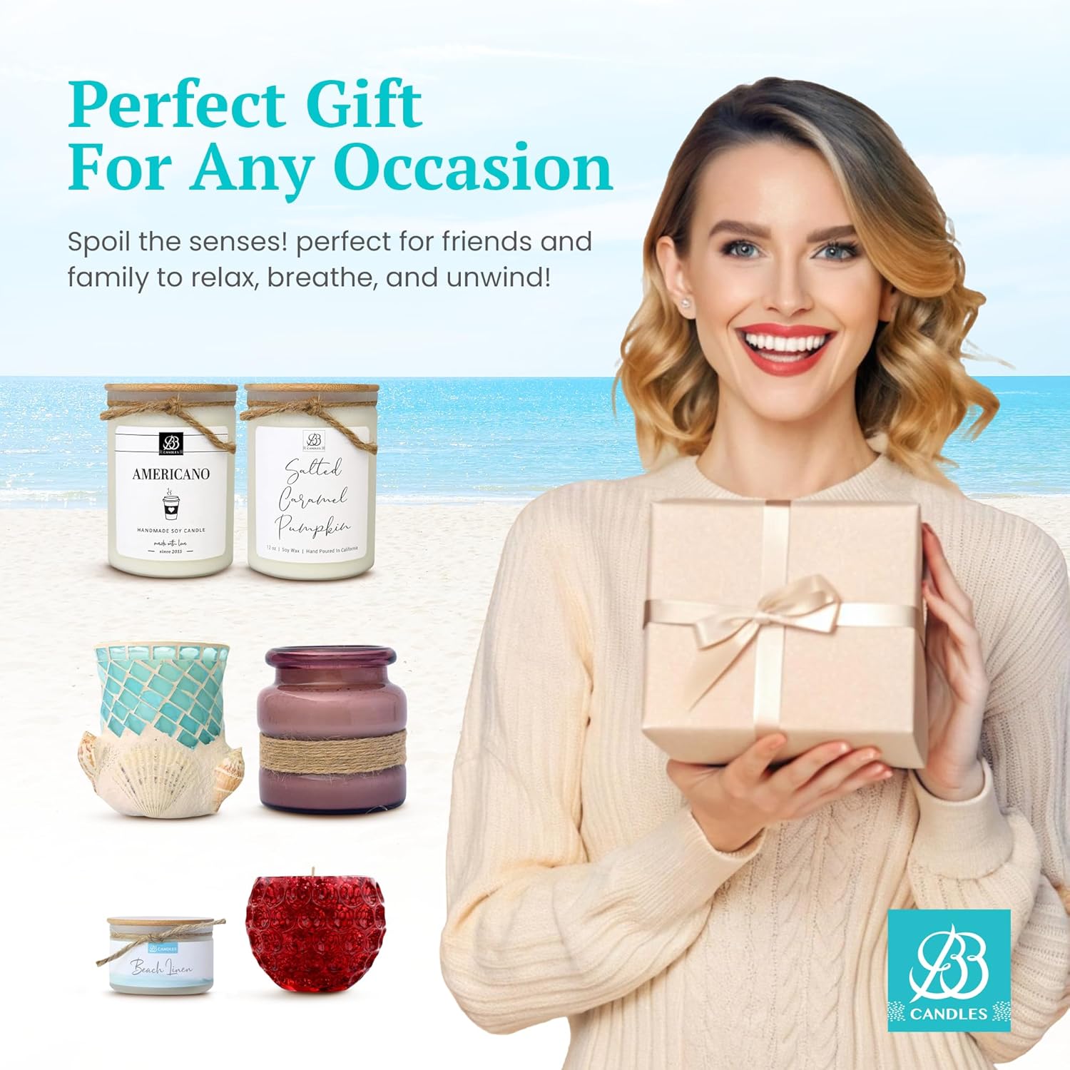 Coastal Essentials Scented Candle Gift Set, Decorative Candles for Home Decor, Long Burning Candles Set - 4 Candles 80 Value(Sea Lavender, Lotus Garden, Eucalyptus Tea, and Coconut Vetiver)