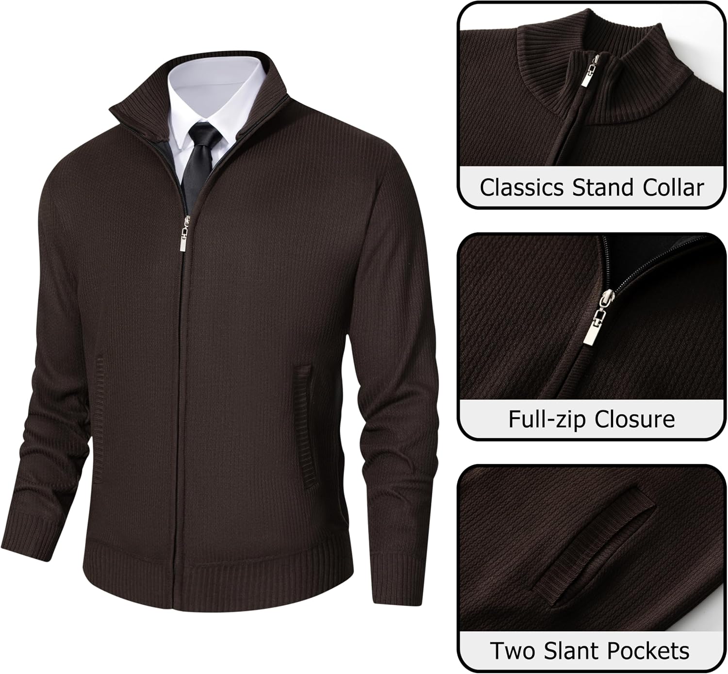 Vcansion Men's Cardigan Sweaters Classic Full Zip Knitted Cardigan Sweater with Pockets
