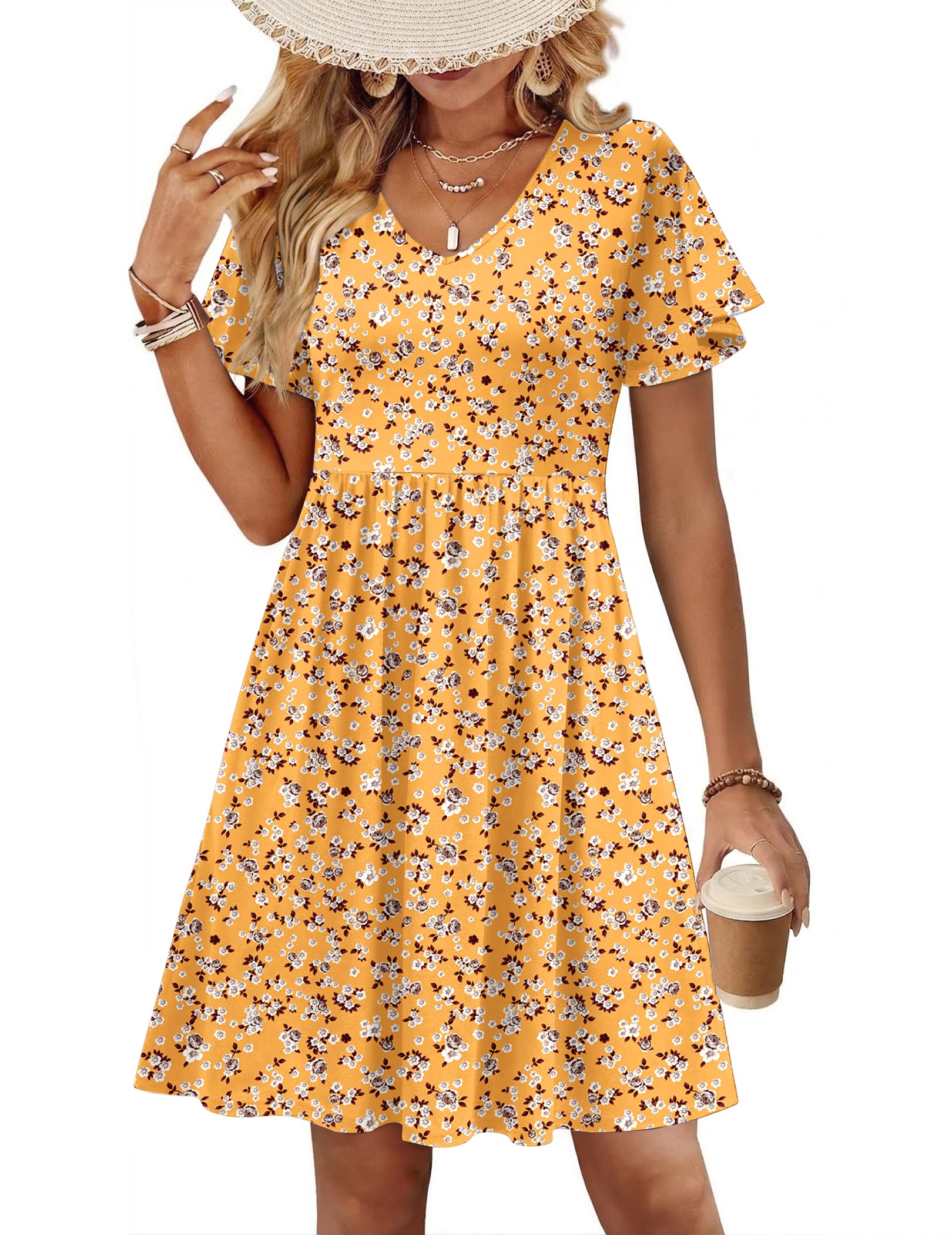 Zeagoo Womens Summer Dress Casual Swing Sundresses Floral Ruffle Short Sleeve Wedding Guest Dress Beach Mini Dress 2026