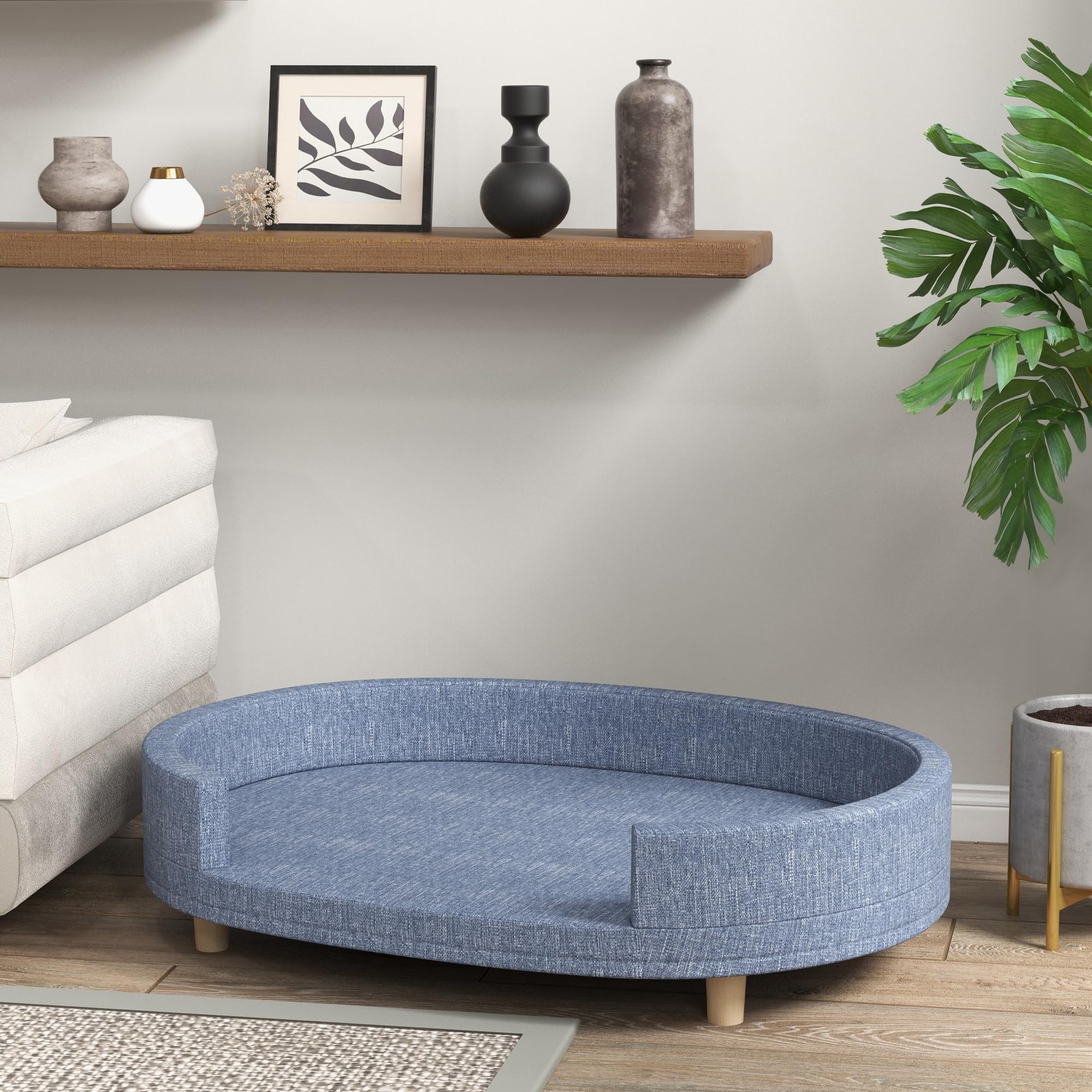 PawHut Sofá para Perros Grandes Sofá para Mascotas con Funda Lavable Cojín Desmontable y Patas de Madera de Pino Carga 30 kg para Interior 100x70x25 cm Azul