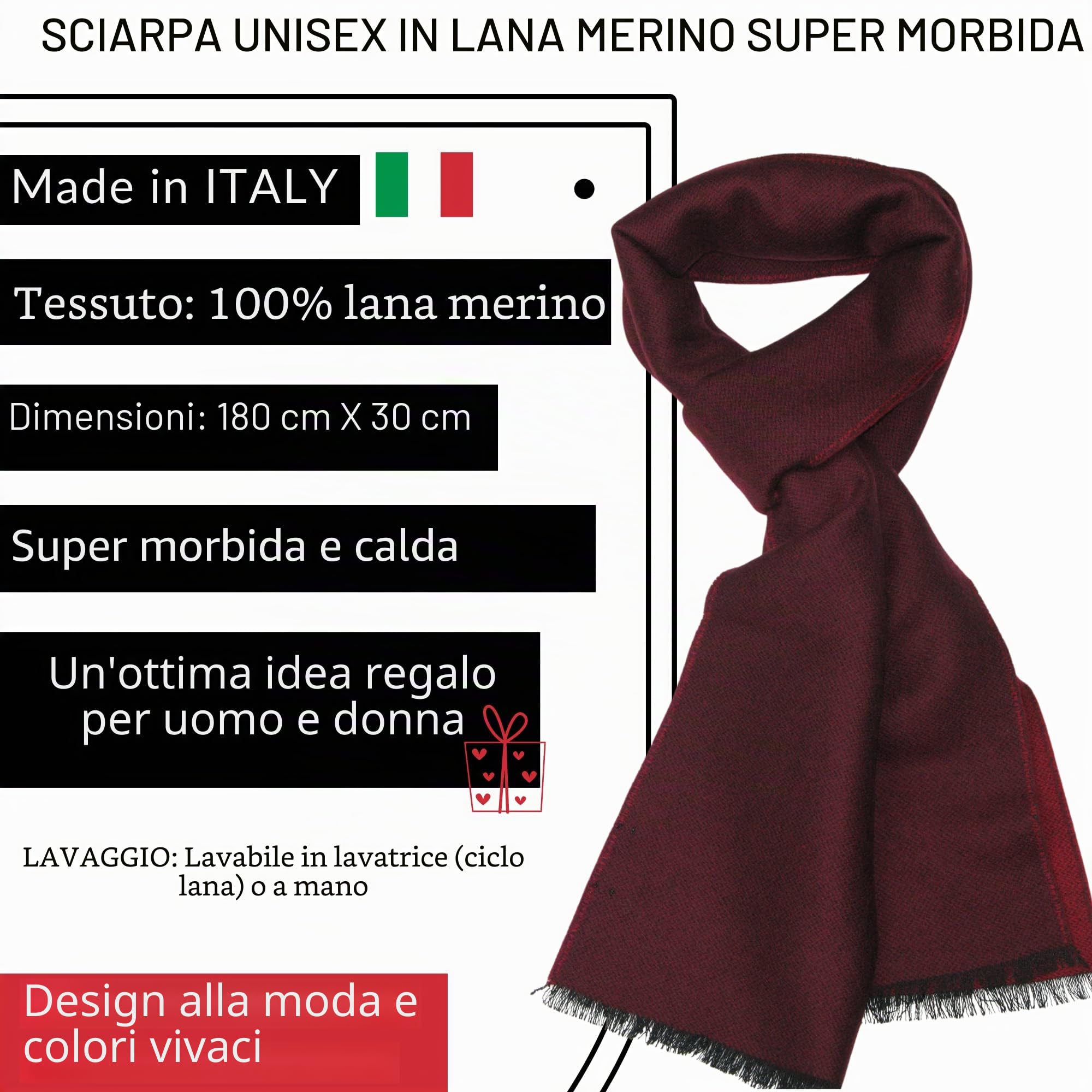 LOVARZI Raffinata Sciarpa in Lana Merino - Sciarpe Invernali per Uomo e Donna - Made in Italy