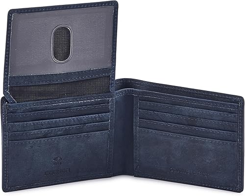 Cochoa - Cartera de dos cuerpos y de piel auténtica para hombre, con bloqueo RFID, elegante, con seguridad antirrobo y con 2 ventanas para tarjetas