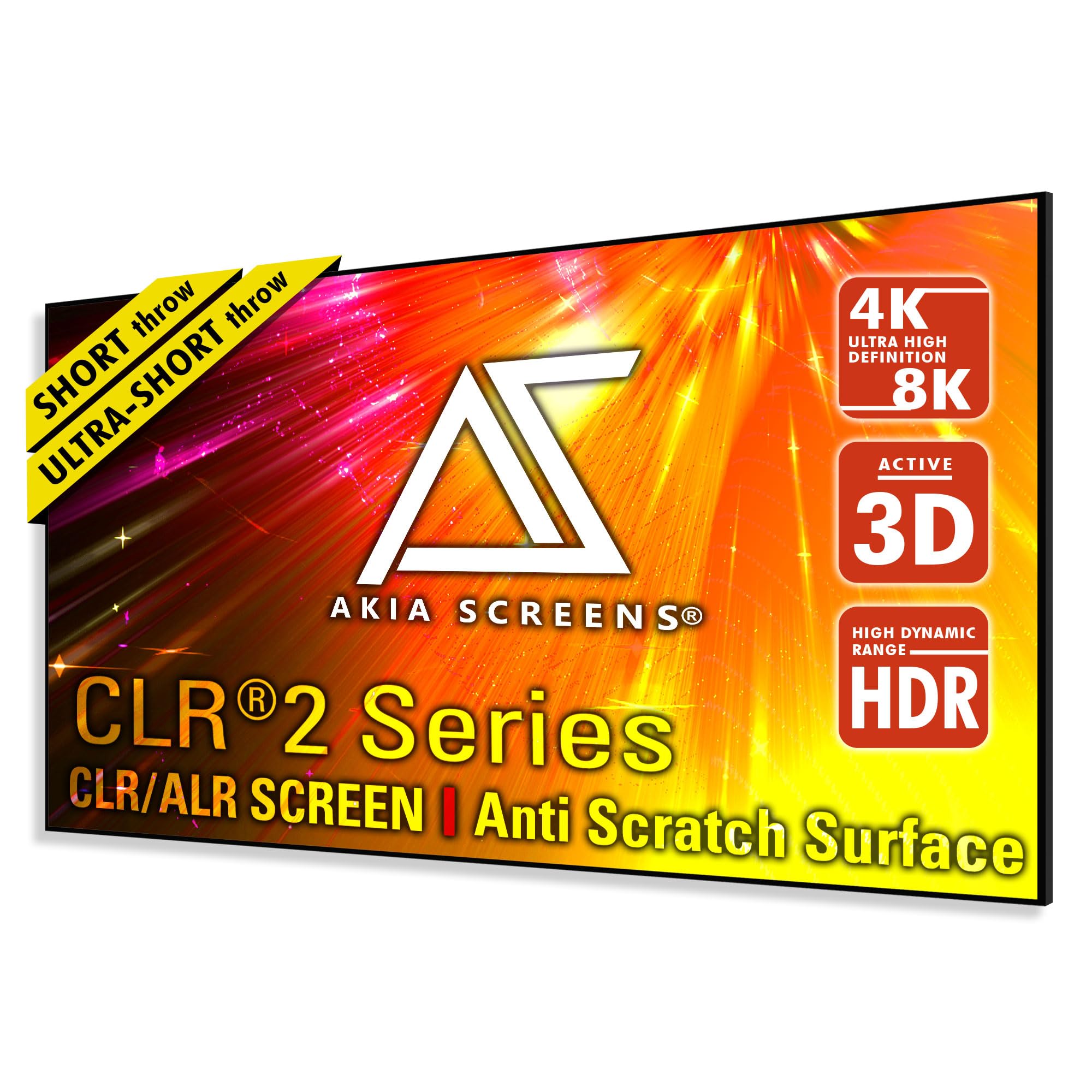 Akia Screens ALR Projector Screen 103 Inch 16:9 – 4K/8K Ceiling Light Rejecting (CLR2) – 0.9 Gain – Short Throw & UST Compatible – Edge Free Fixed