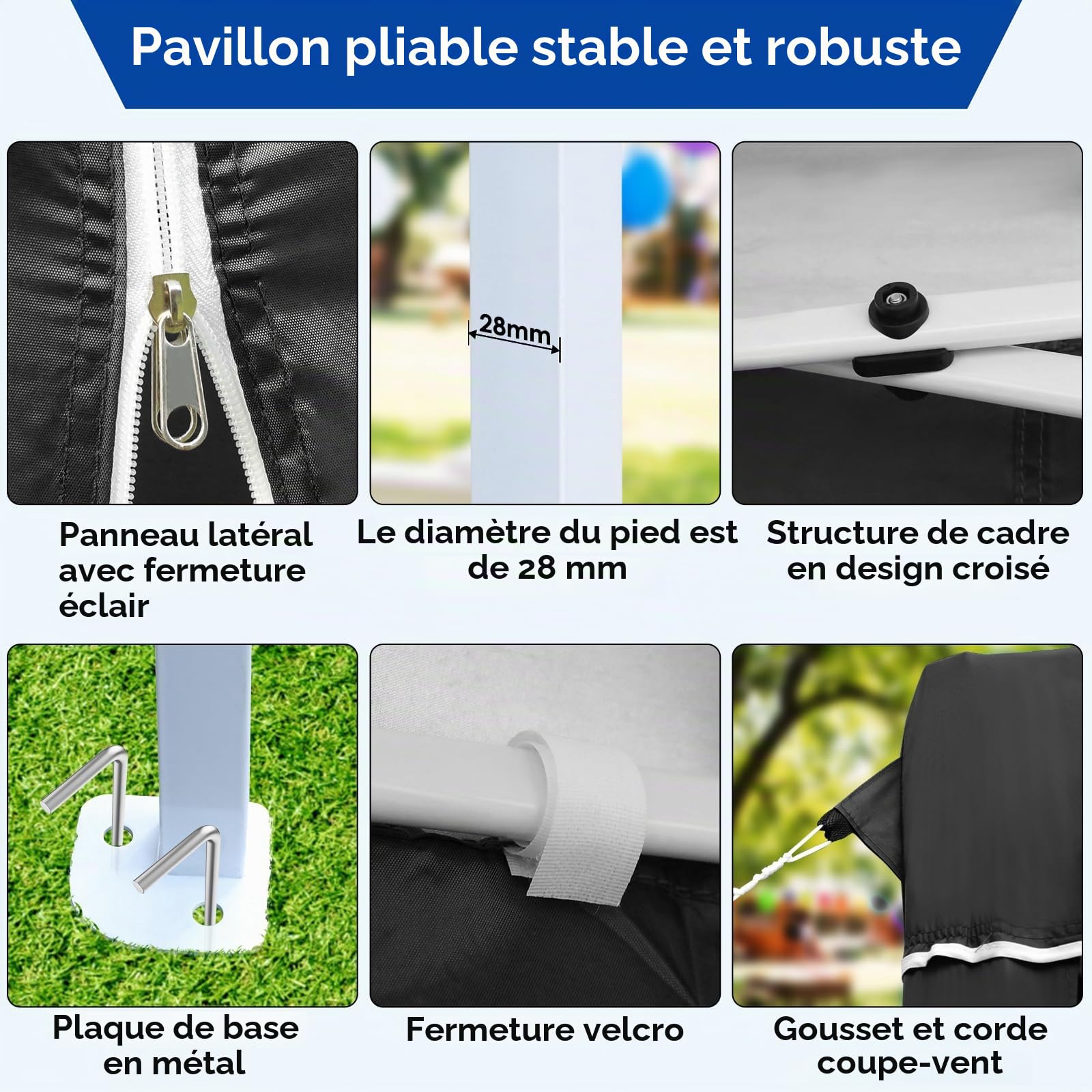 Tonnelle Pliante 3x6 Imperméable,Tente de Reception avec 6PCS Panneaux Latéraux,Tonnelle de Jardin 3x6,Protection UV 50+,420D Oxford,avec Sac de Rangement,Cour, Marché, Plage, Camping, Fêtes,Noir