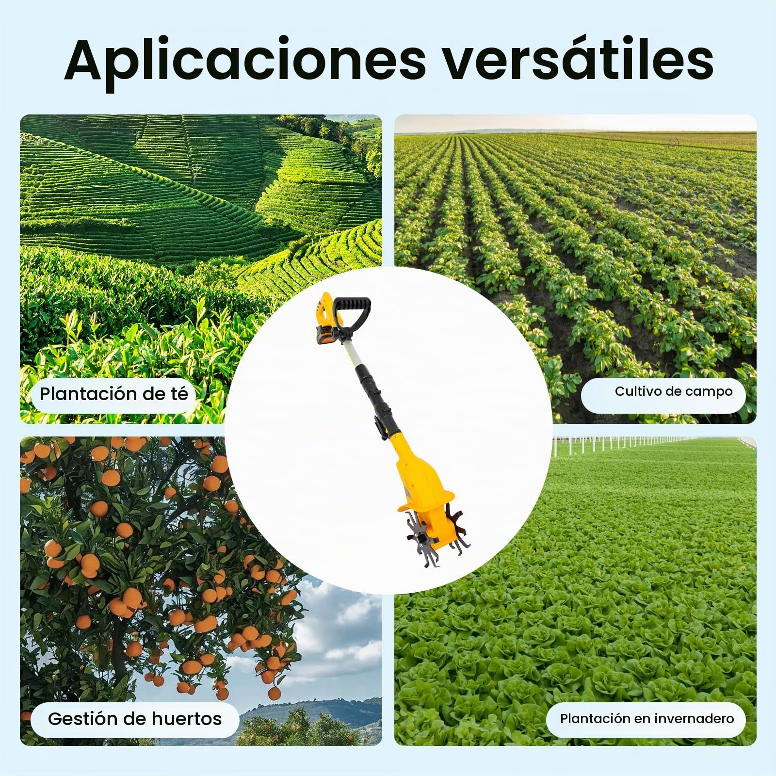 Motoazada - Piñón eléctrico para cultivar 250 rpm, profundidad de corte de 25 cm, mini fresadora de jardín, cultivador con batería para césped, yarda, cultivo de suelo