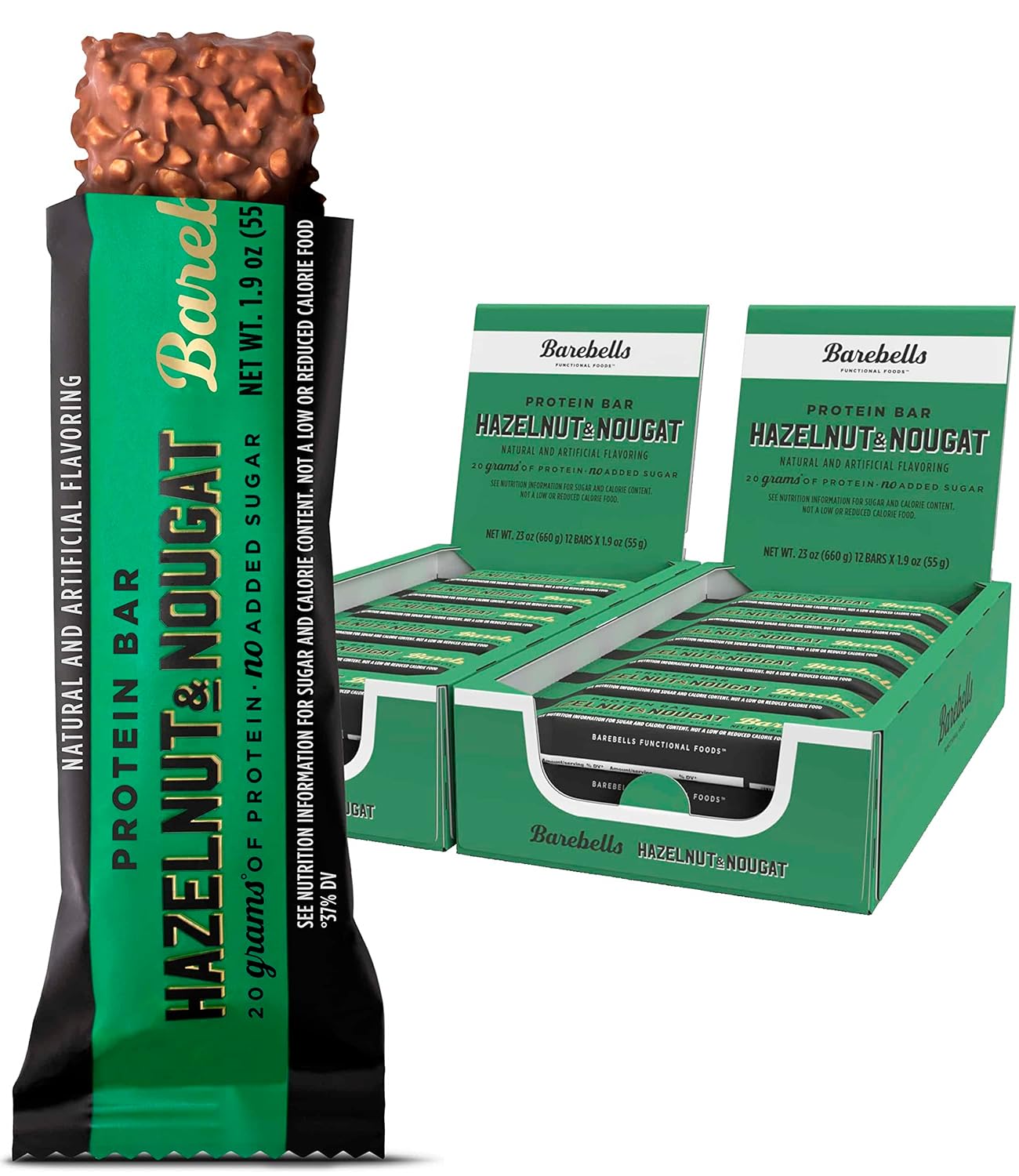 Barebells Protein Bars Hazelnut & Nougat - 12 Count, Pack of 2 - Protein Snacks with 20g of High Protein - Chocolate Protein Bar with 1g of Total Sugars - On The Go Protein Snack & Breakfast Bars