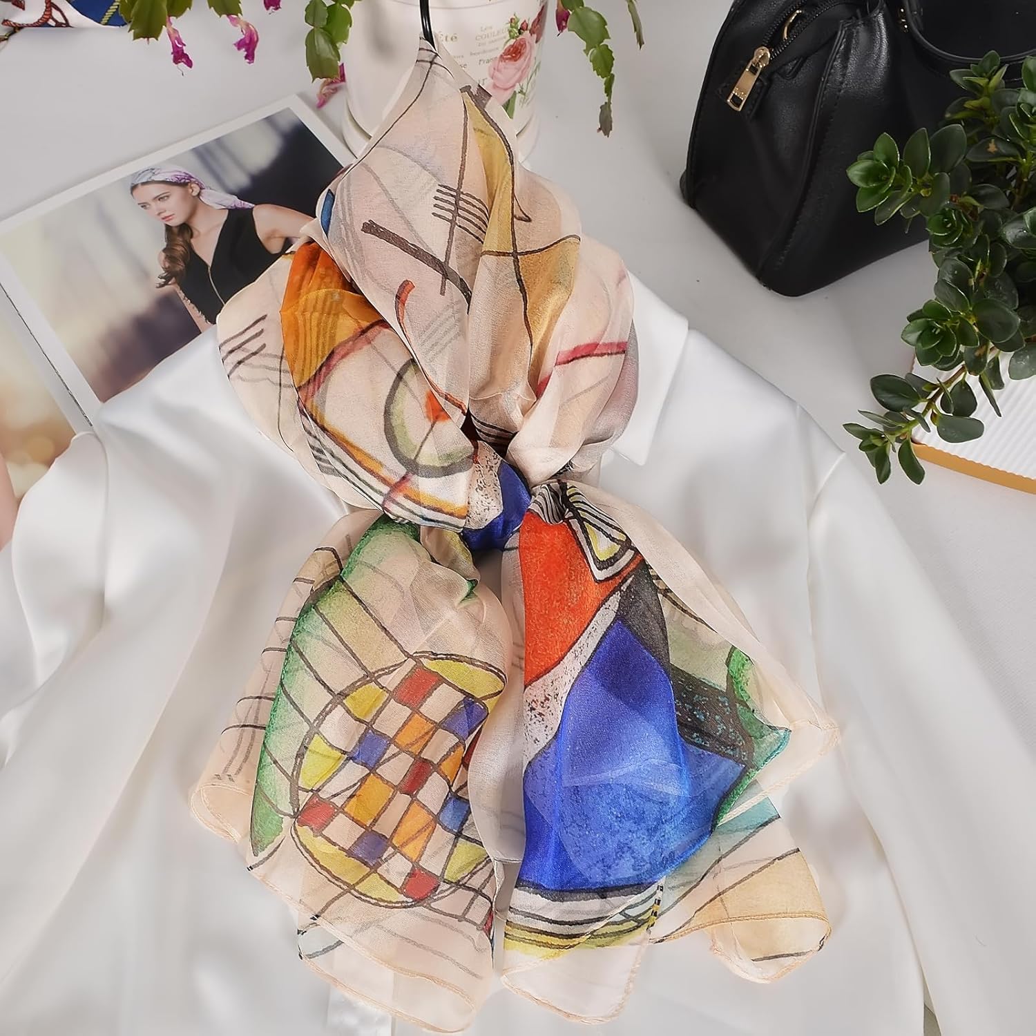 100% Mulberry Silk Women's Neck Silk Scarf-Lightweight Shawl,FLoral Print Beach Silk Wrap-Scarves for Photography - Image 4